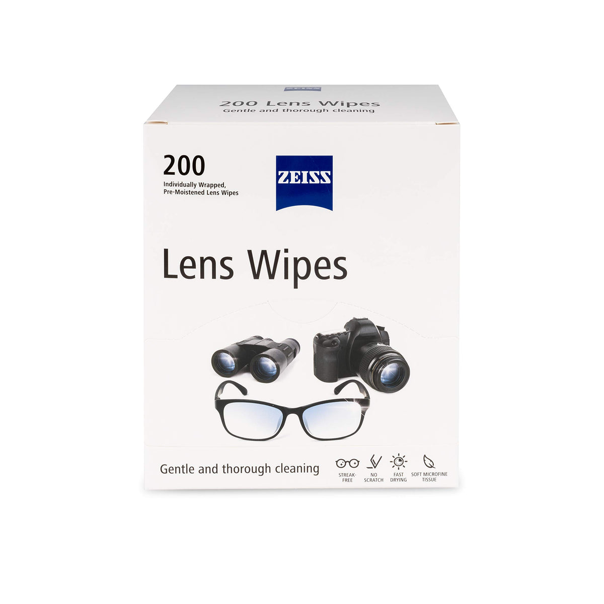 ZEISS toallitas humedas para limpieza de lentes, paquete de 200, limpieza rápida y segura.