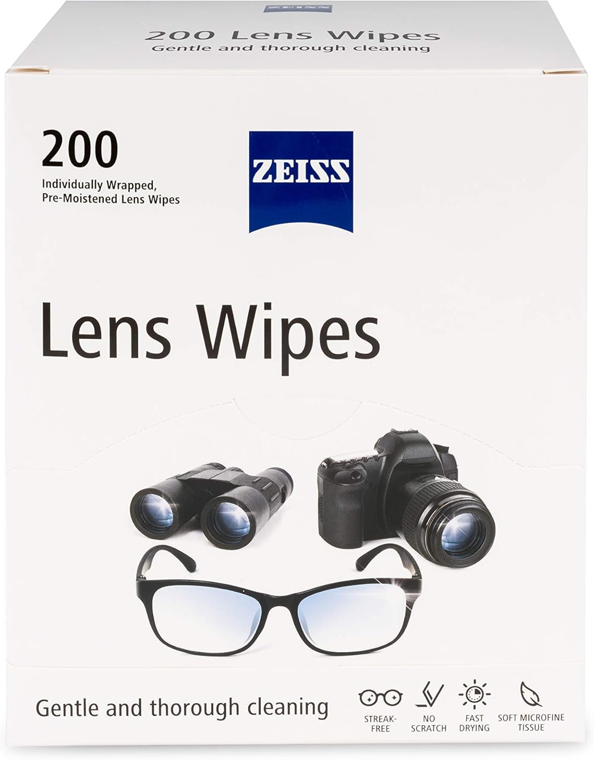 ZEISS toallitas limpieza lentes, paquete 200, ideal para uso diario.