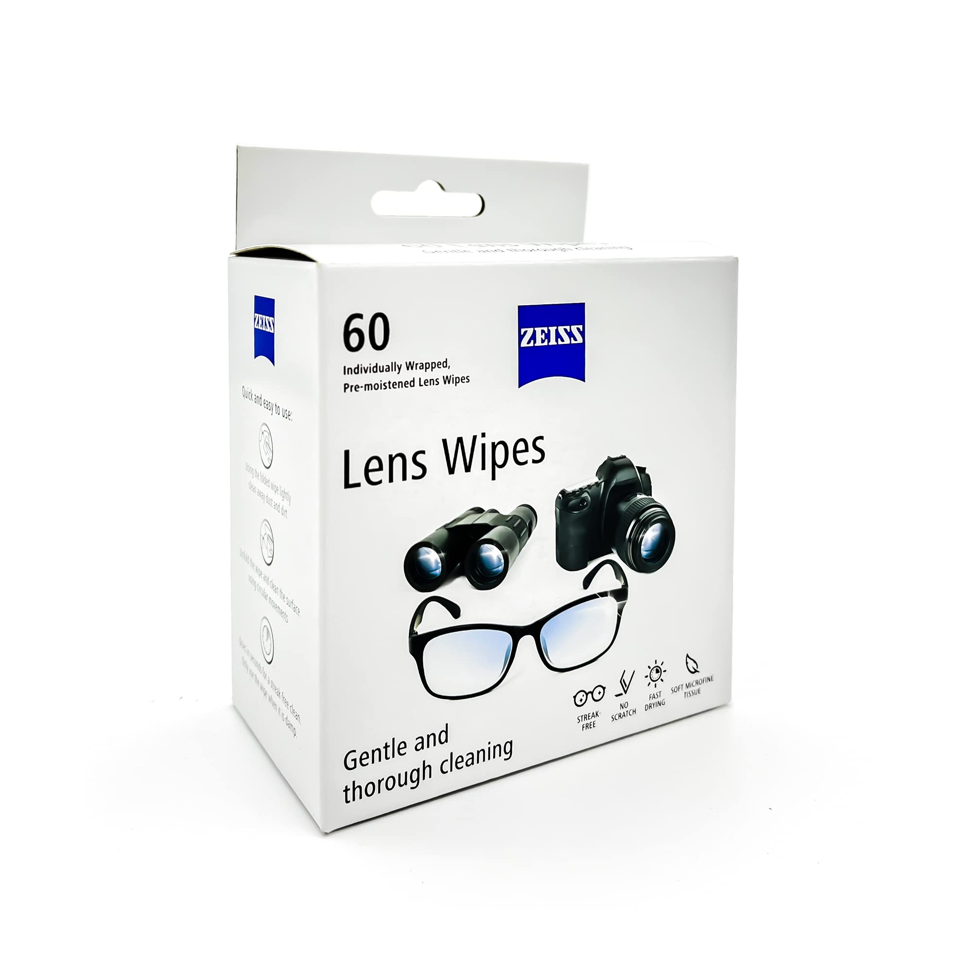 ZEISS toallitas anti-rayas sin residuo, mantiene claridad sin marcas.