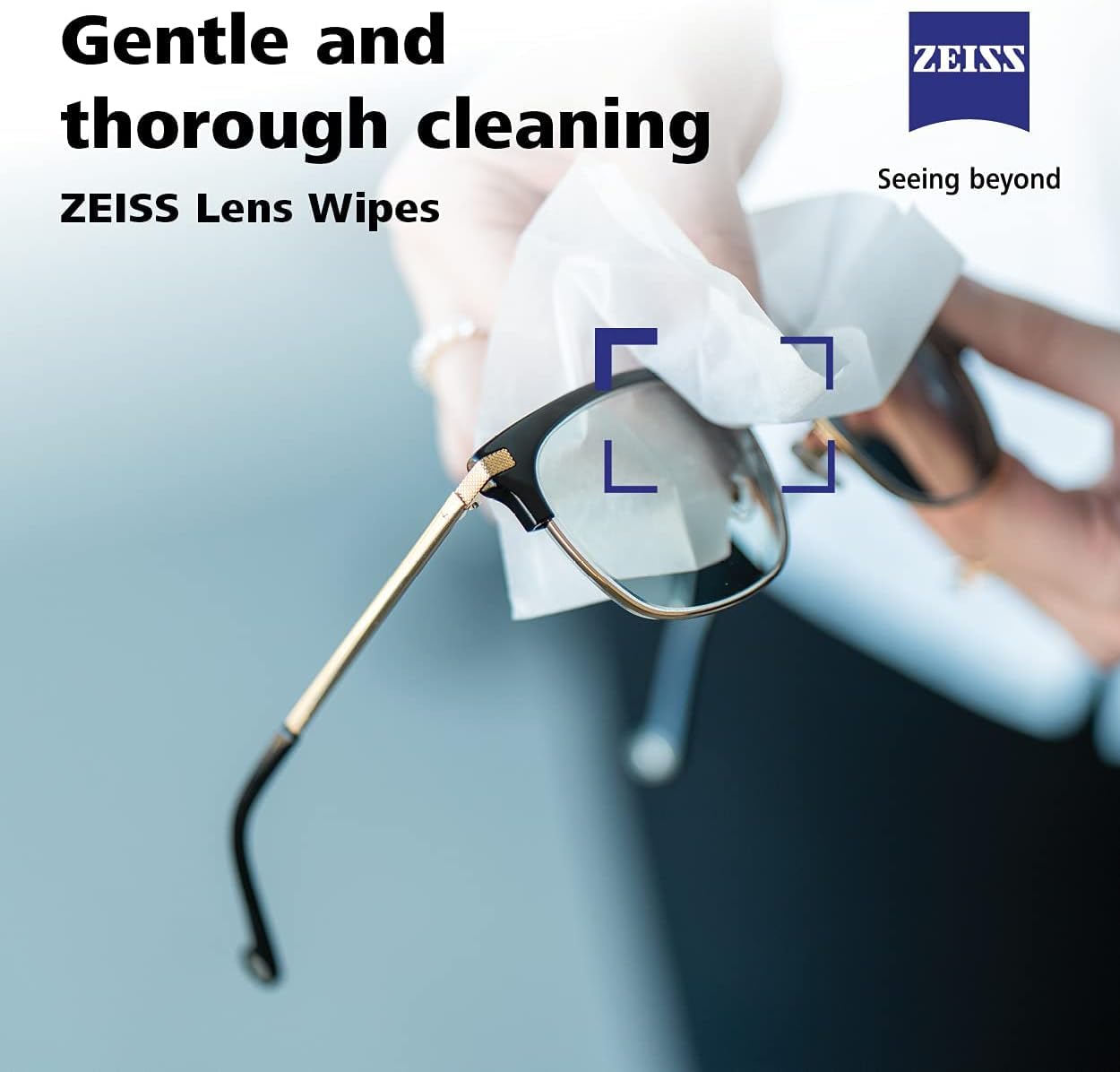 ZEISS toallitas prehumedecidas, limpieza rápida y suave.