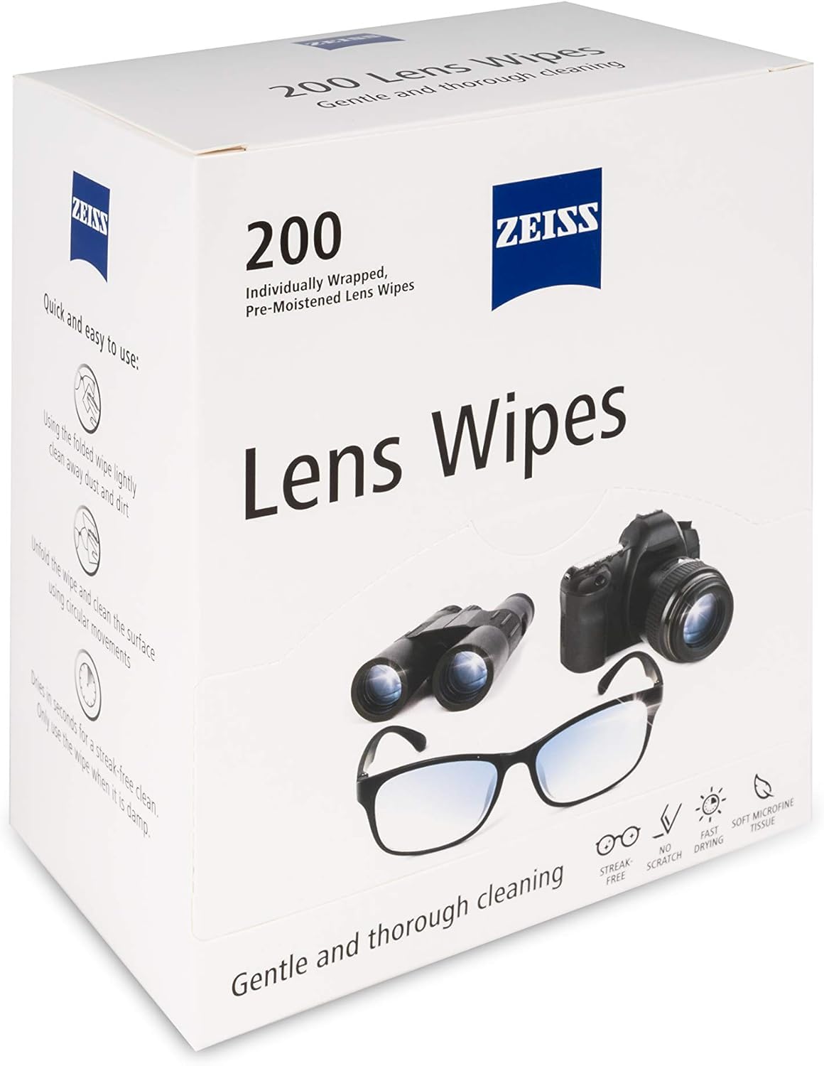 ZEISS toallitas para lentes, uso diario para eliminar manchas y polvo.