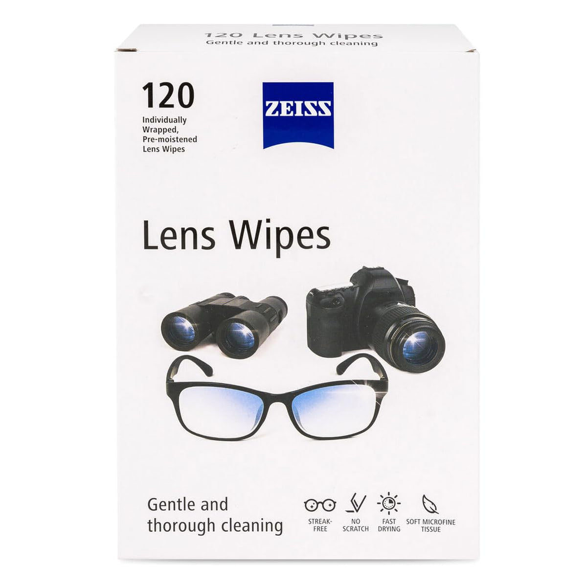 ZEISS toallitas para lentes de 120 unidades, limpieza óptica sin esfuerzo.