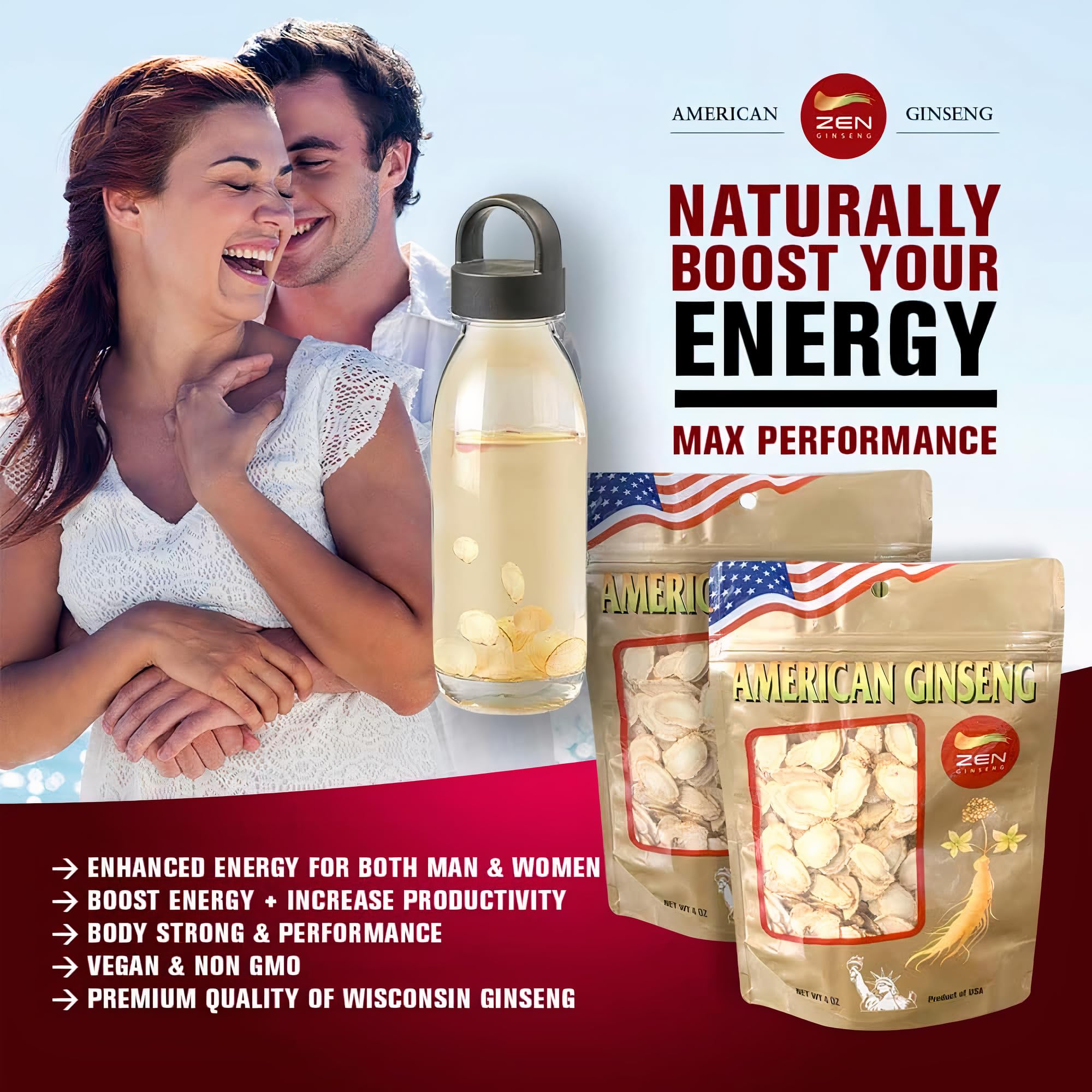 Zen Ginseng presentación 4oz con rodajas para infusiones diarias