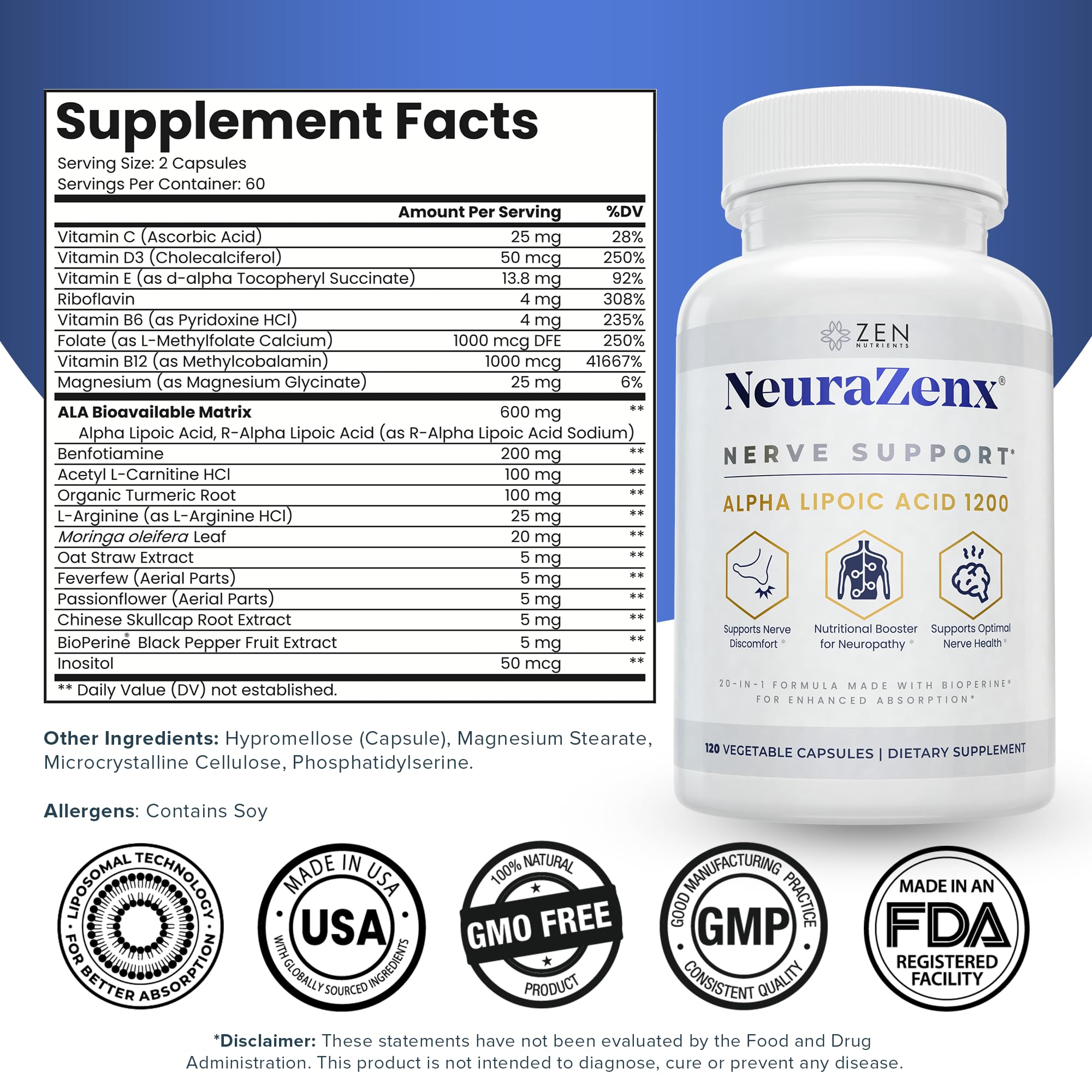 NeuraZenX en cápsulas, fácil de tomar para el bienestar nervioso.