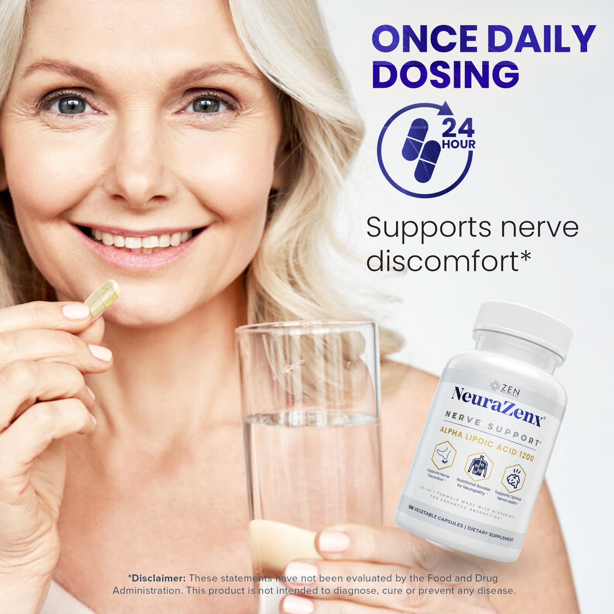 Etiqueta frontal de NeuraZenX con beneficios clave.