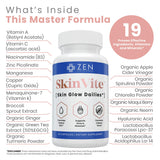 Zen Nutrients SkinVite, etiqueta frontal, destaca vitaminas para piel radiante.