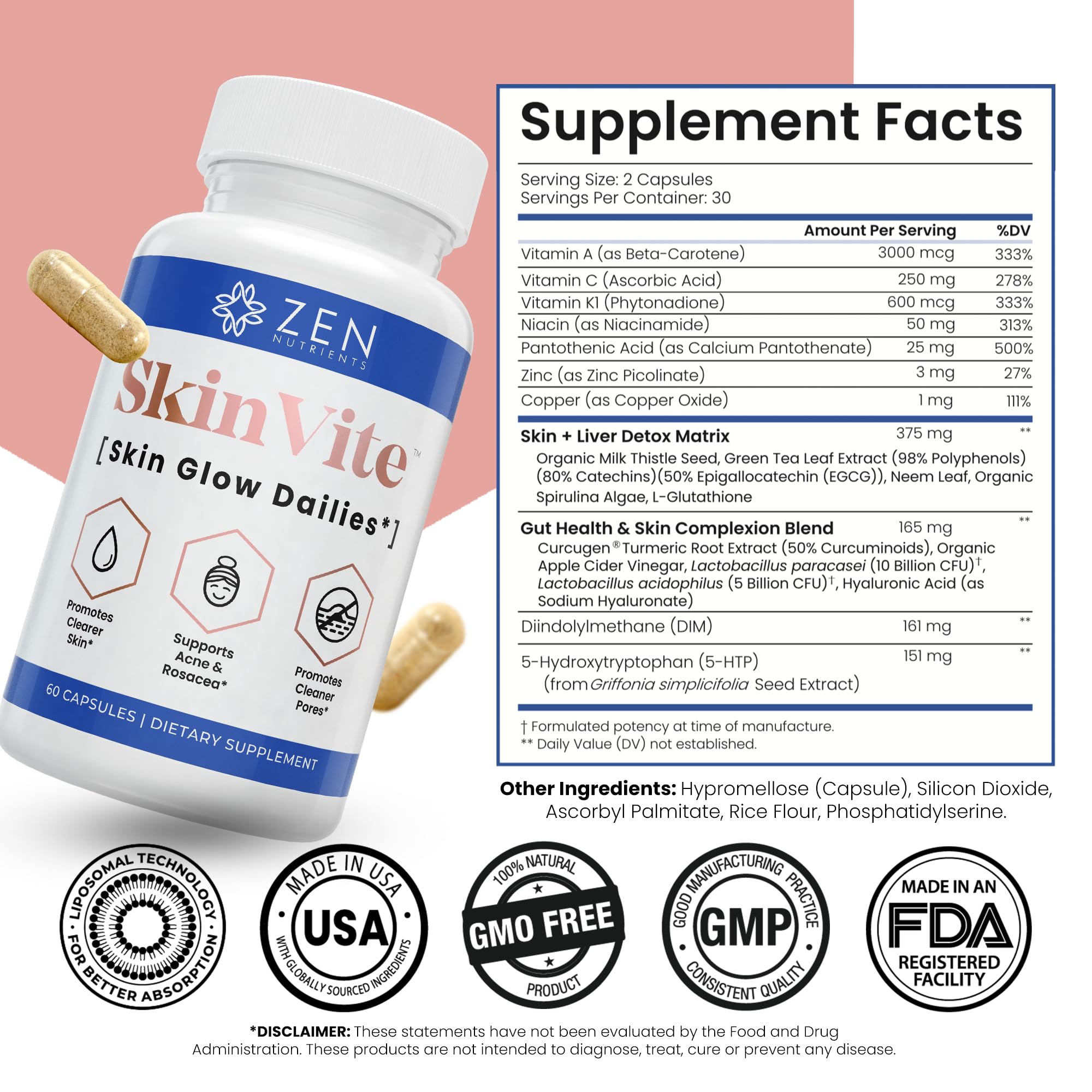 Zen Nutrients SkinVite, ingredientes orgánicos, mezcla de superalimentos para balance corporal.
