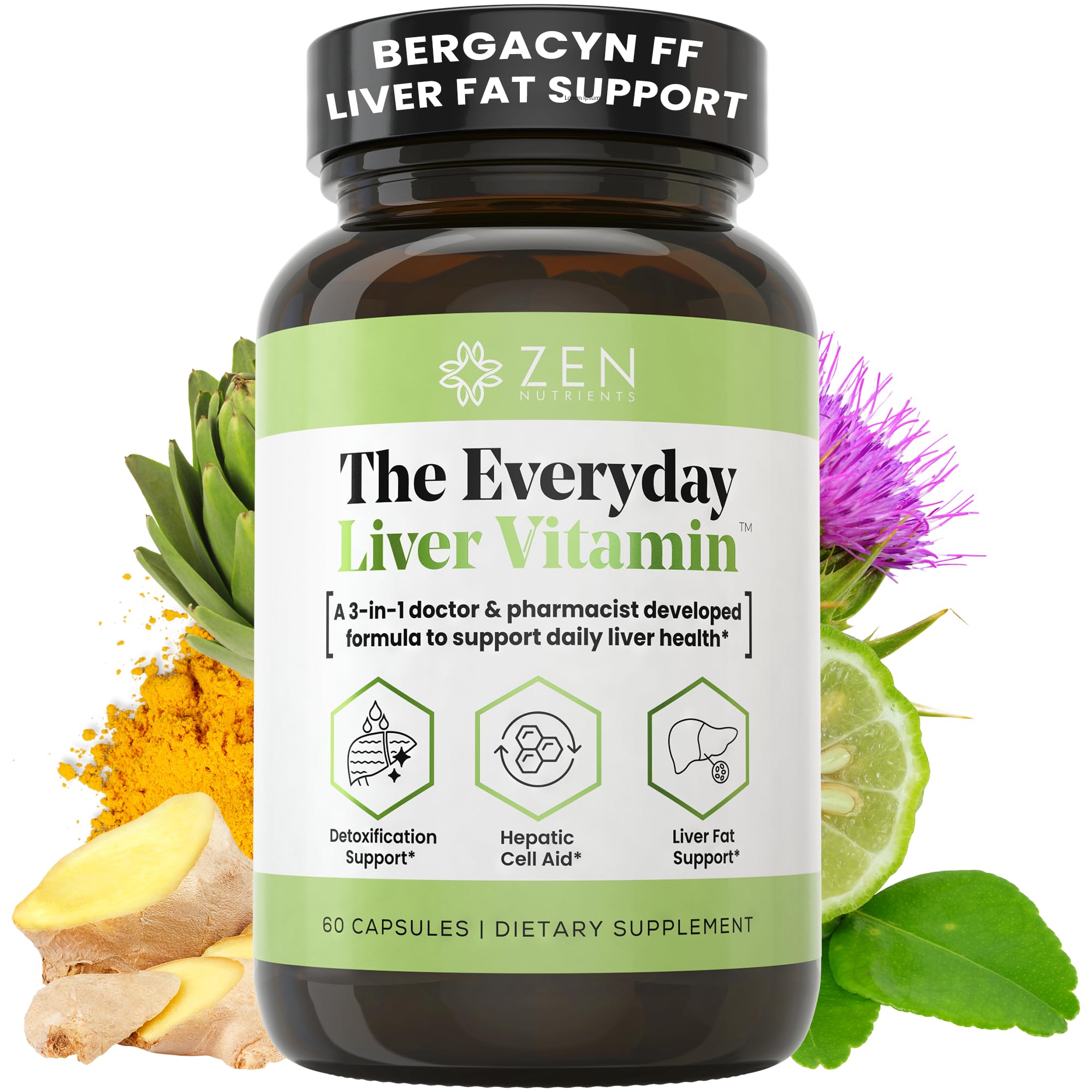 Zen Nutrients Vitamina Diaria para el Hígado: botella para apoyo diario de la salud hepática.