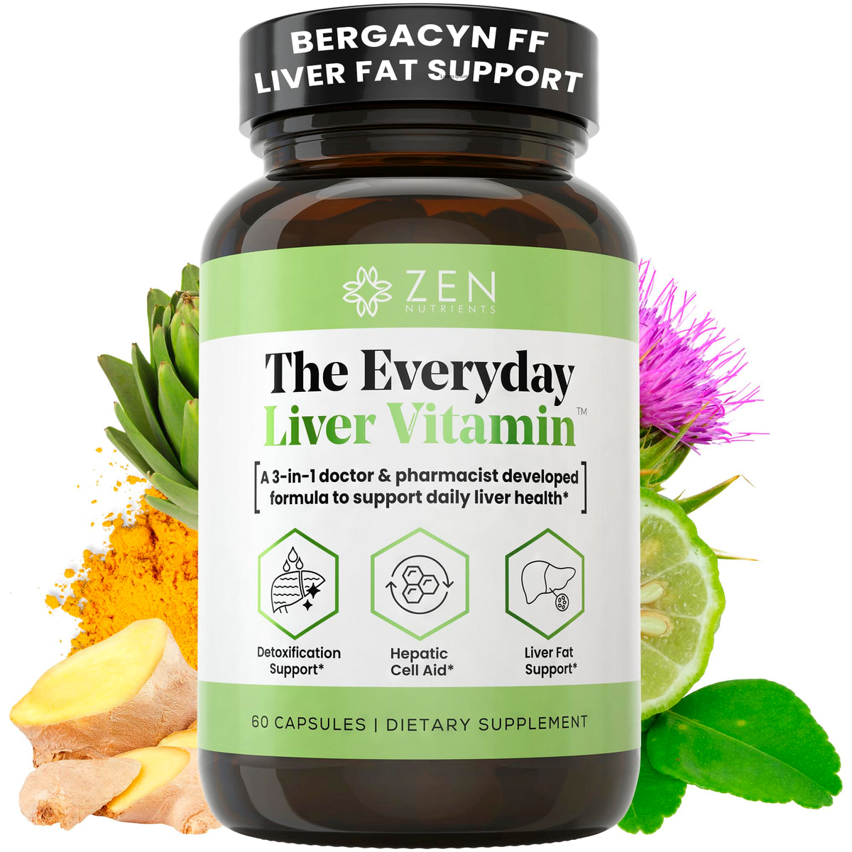 Zen Nutrients Vitamina Diaria para el Hígado: botella para apoyo diario de la salud hepática.