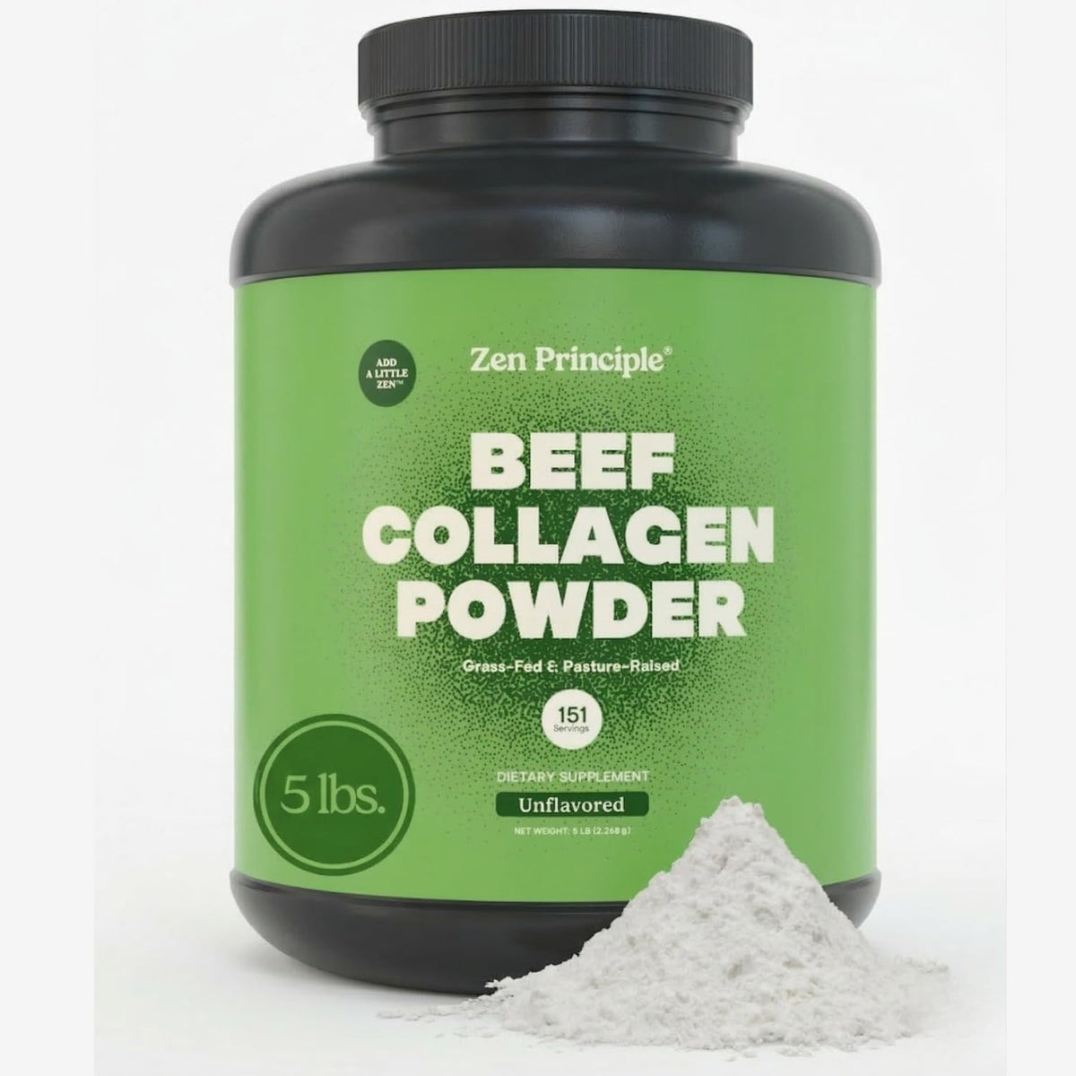 Zen Principle colágeno en polvo alimentado con pasto para uso diario.