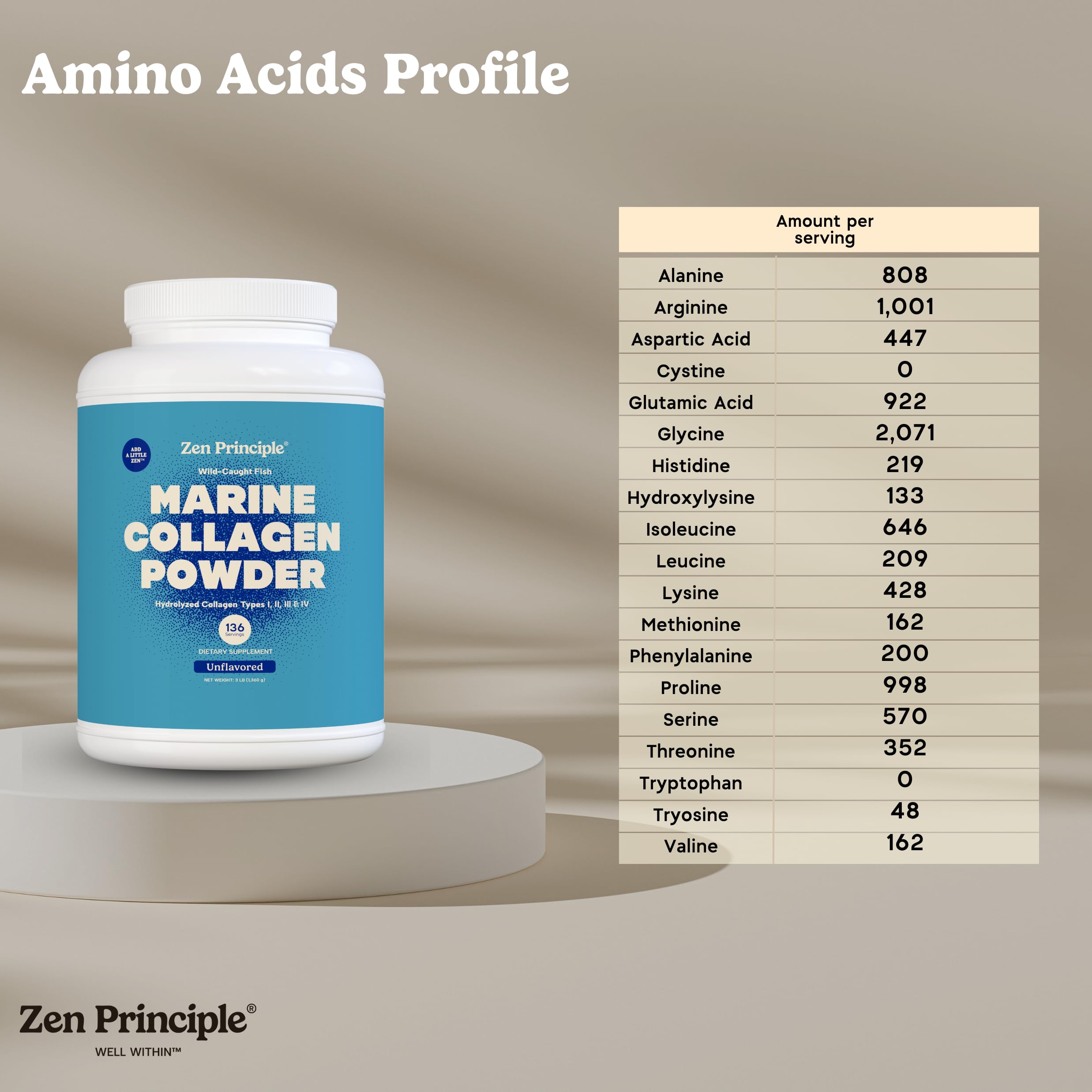 Disolución rápida de Zen Principle Collagen Marino en bebidas con sabor neutro.