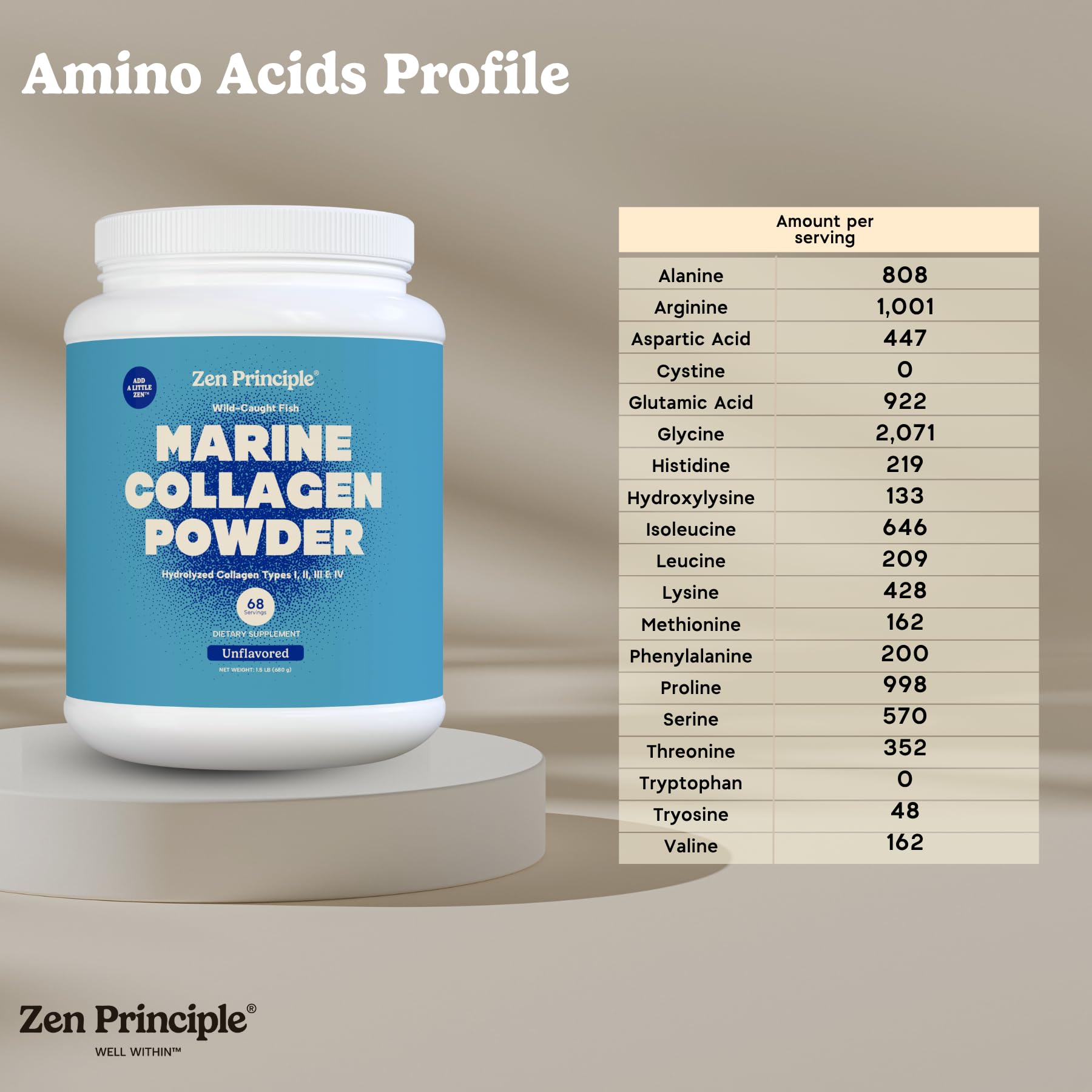 Mezcla Zen Principle Colageno Marino en liquido, sin grumos.