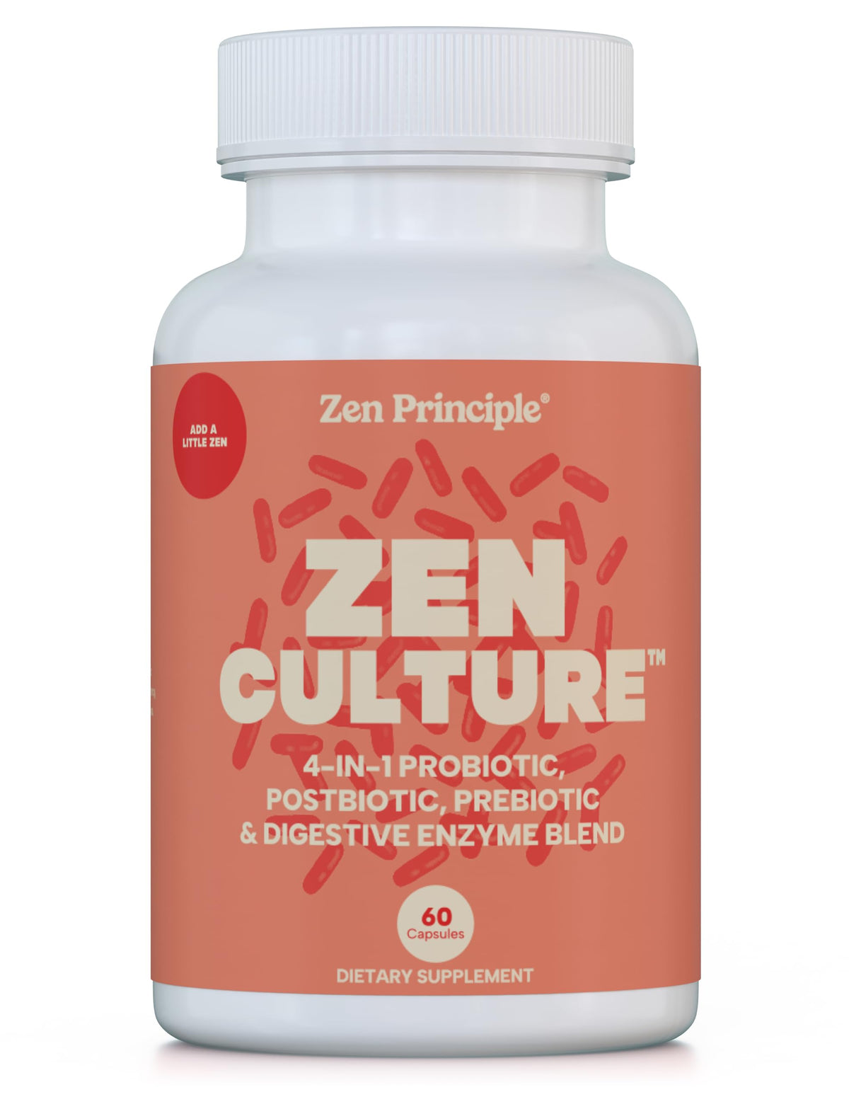 Zen Principle Zenculture botella 4-en-1 para apoyo digestivo diario.