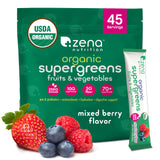 Zena Nutrition polvos super-verdes orgánicos en frasco, energía diaria para empezar.