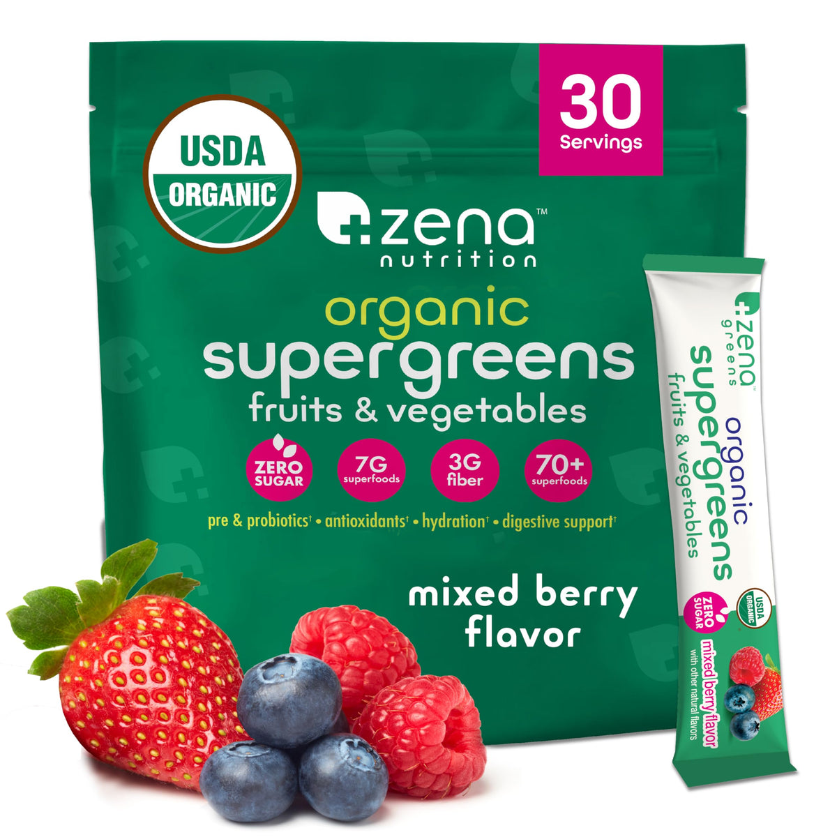 Zena Nutrition polvo verde orgánico de verduras para energía diaria