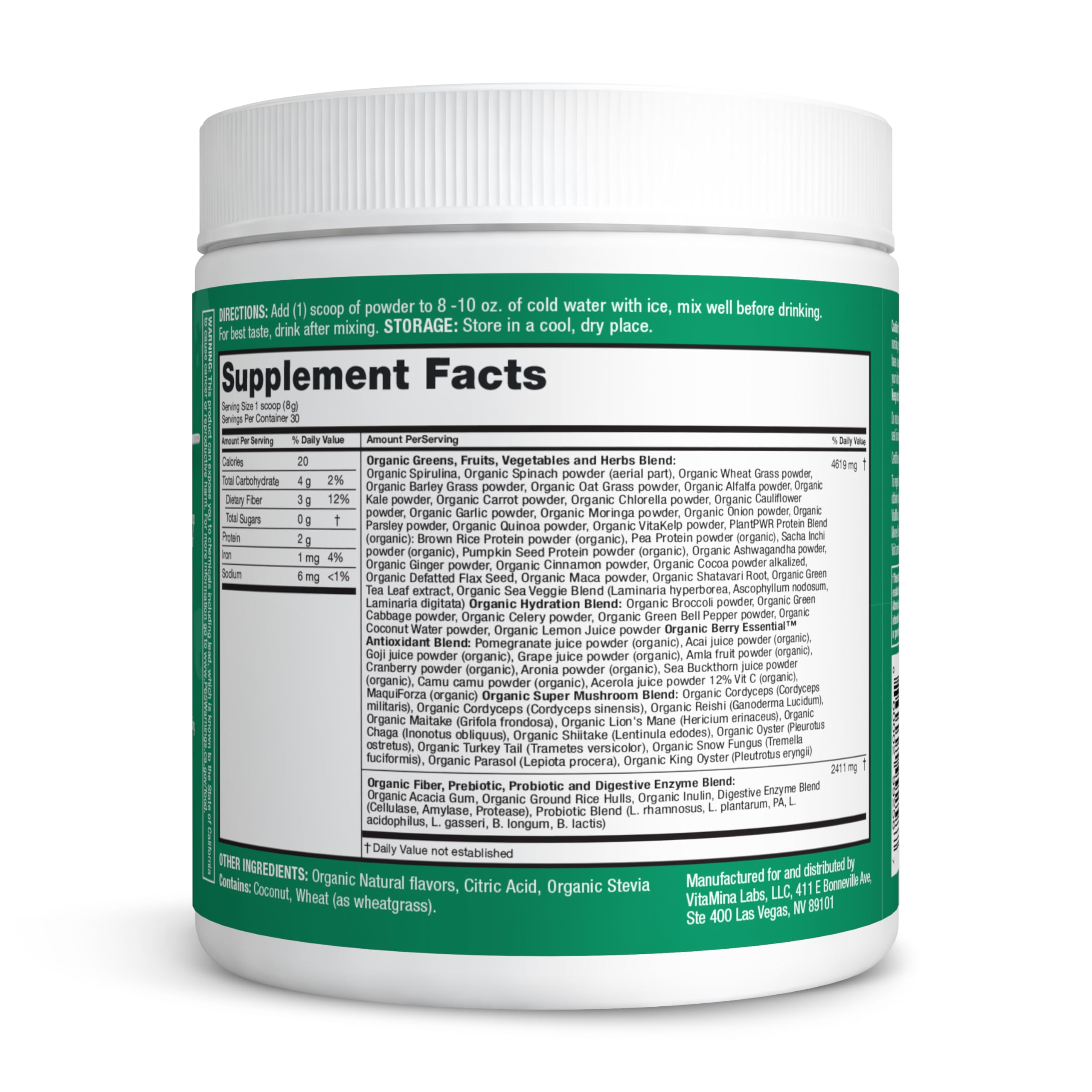 Zena Nutrition Super Greens enzimas digestivas, posible apoyo suave a la digestión