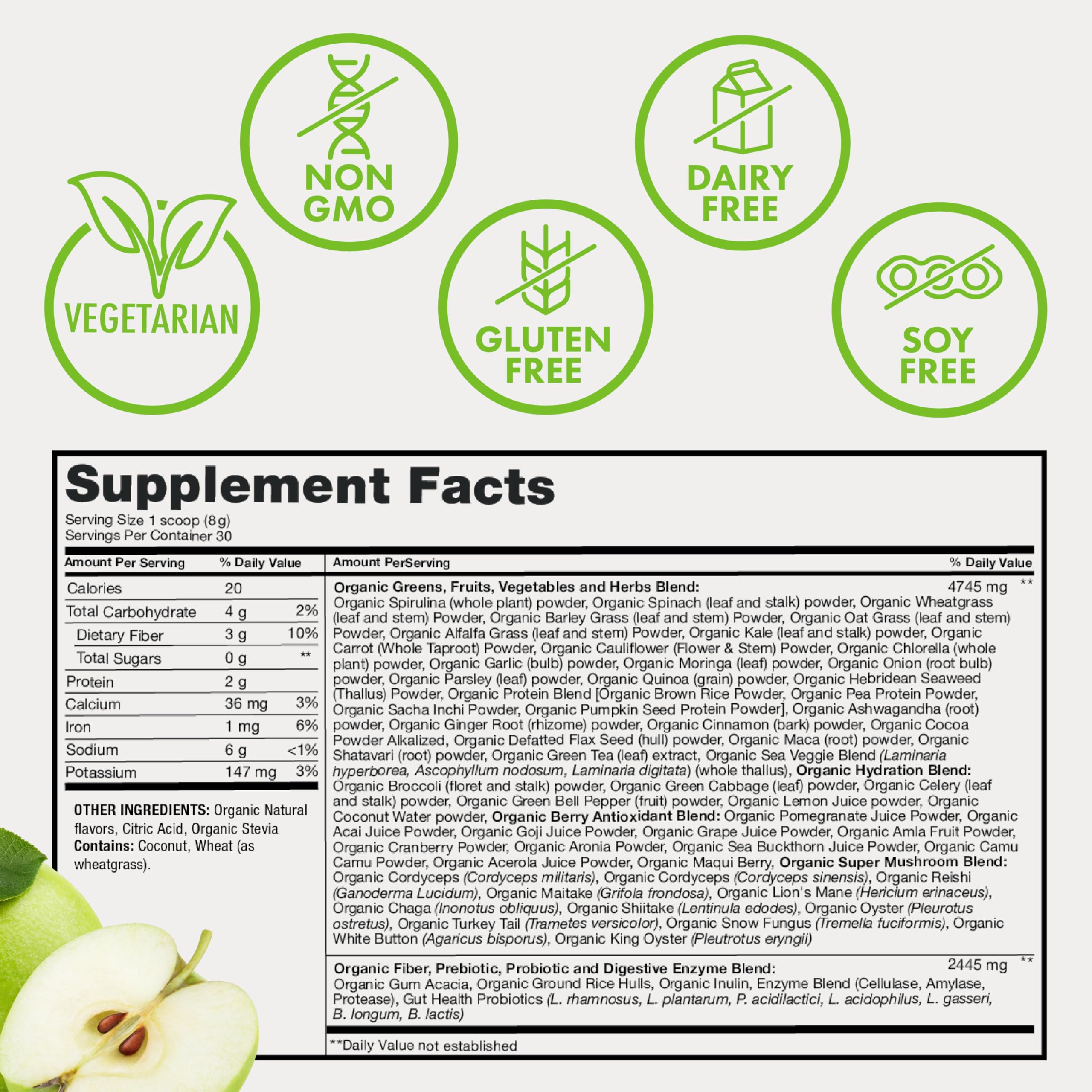 Frasco de Zena Nutrition Super Greens 30 porciones para planificar la semana.