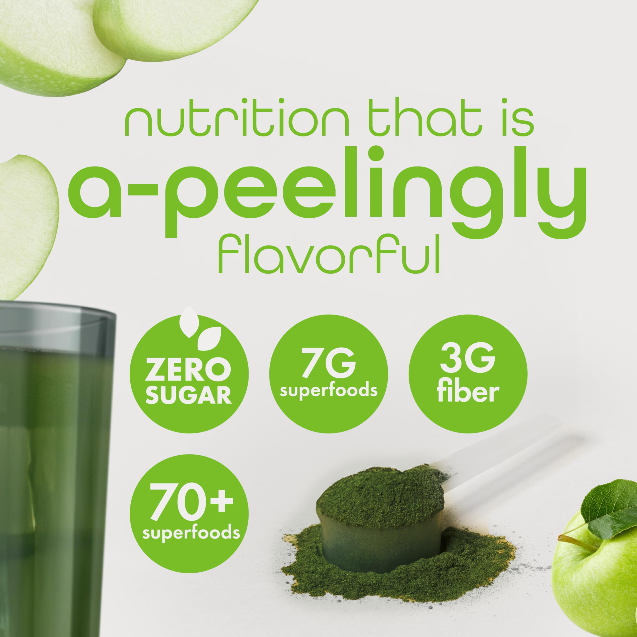 Polvo de Zena Nutrition Super Greens con sabor manzana verde para batidos diarios.
