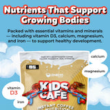 Zenbean Kids Cafe Caramel Latte contiene vitaminas y minerales clave como D3, calcio e hierro.