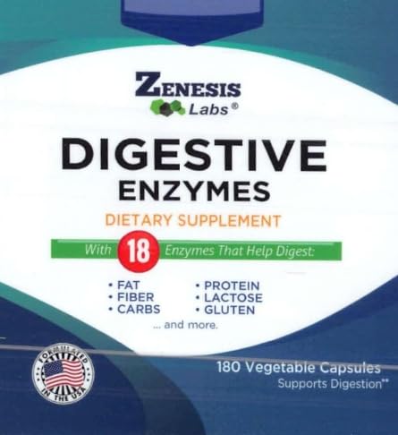 Zenesis Labs Digestive Enzymes, botella de cápsulas, apoyo digestivo diario