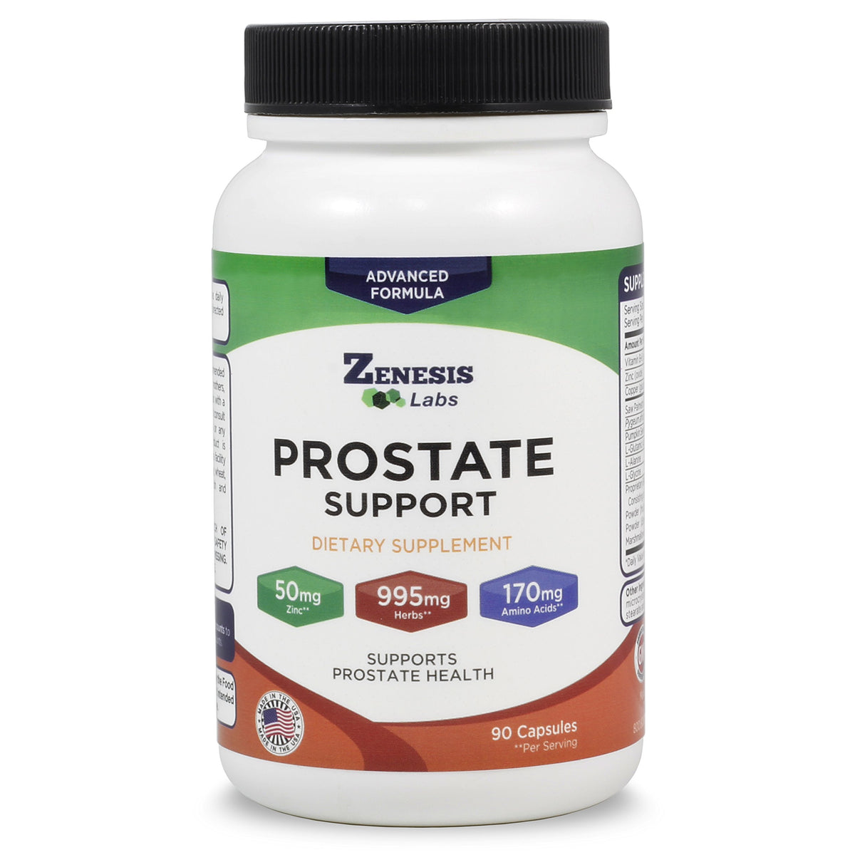 Botella de Zenesis Labs Prostata para uso diario y posible apoyo.