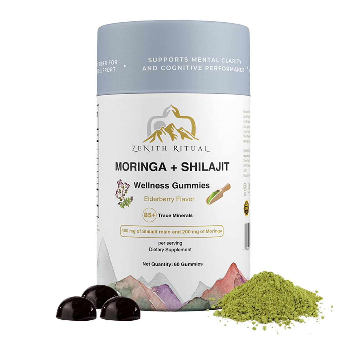Gomitas Zenith Ritual con Shilajit y Moringa, empaque atractivo para energía diaria.