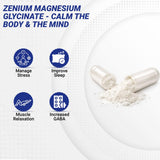 Capsulas Zenium Magnesio Glicinato en palma para relajación