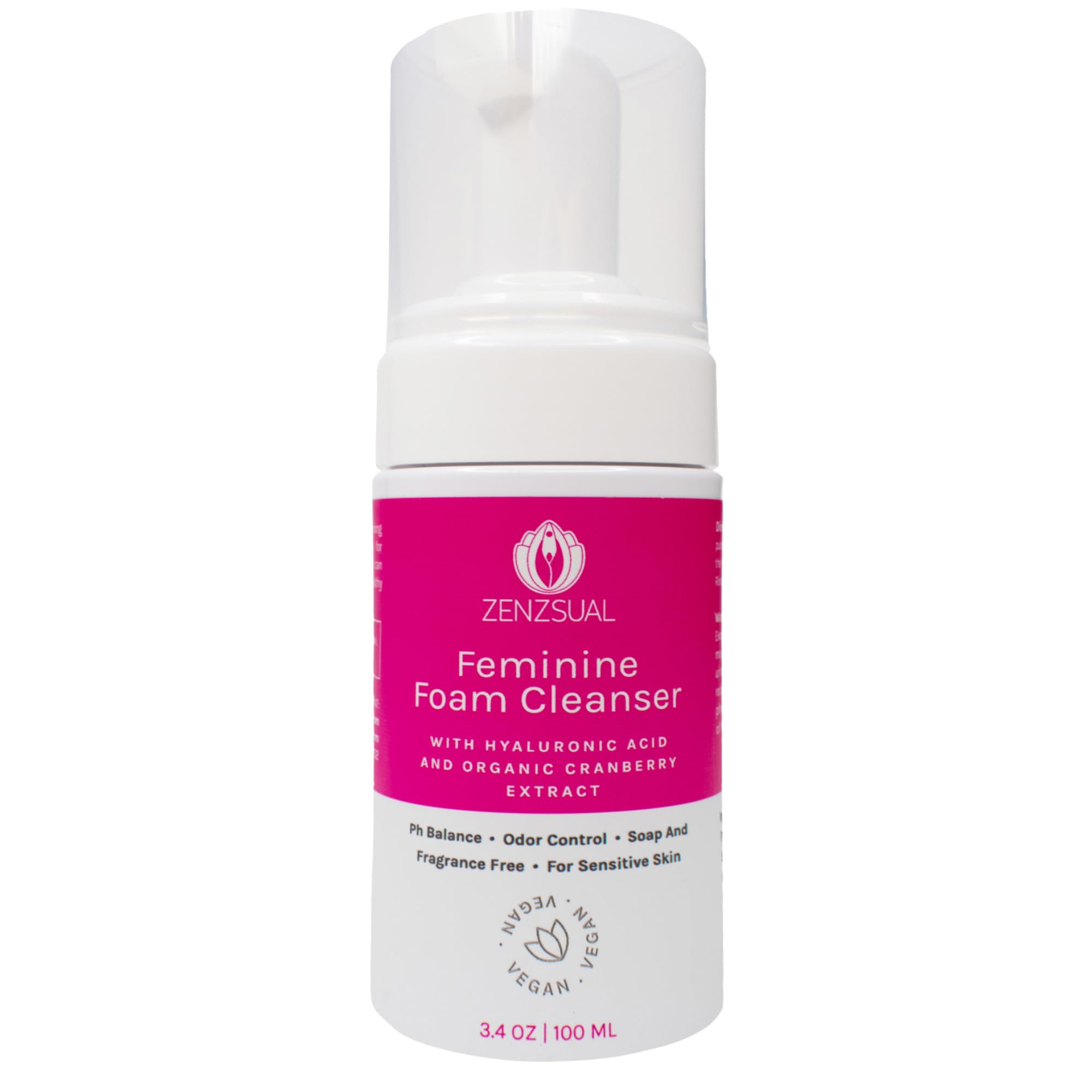 ZENZSUAL limpiador espuma femenino con ácido hialurónico para hidratación suave.