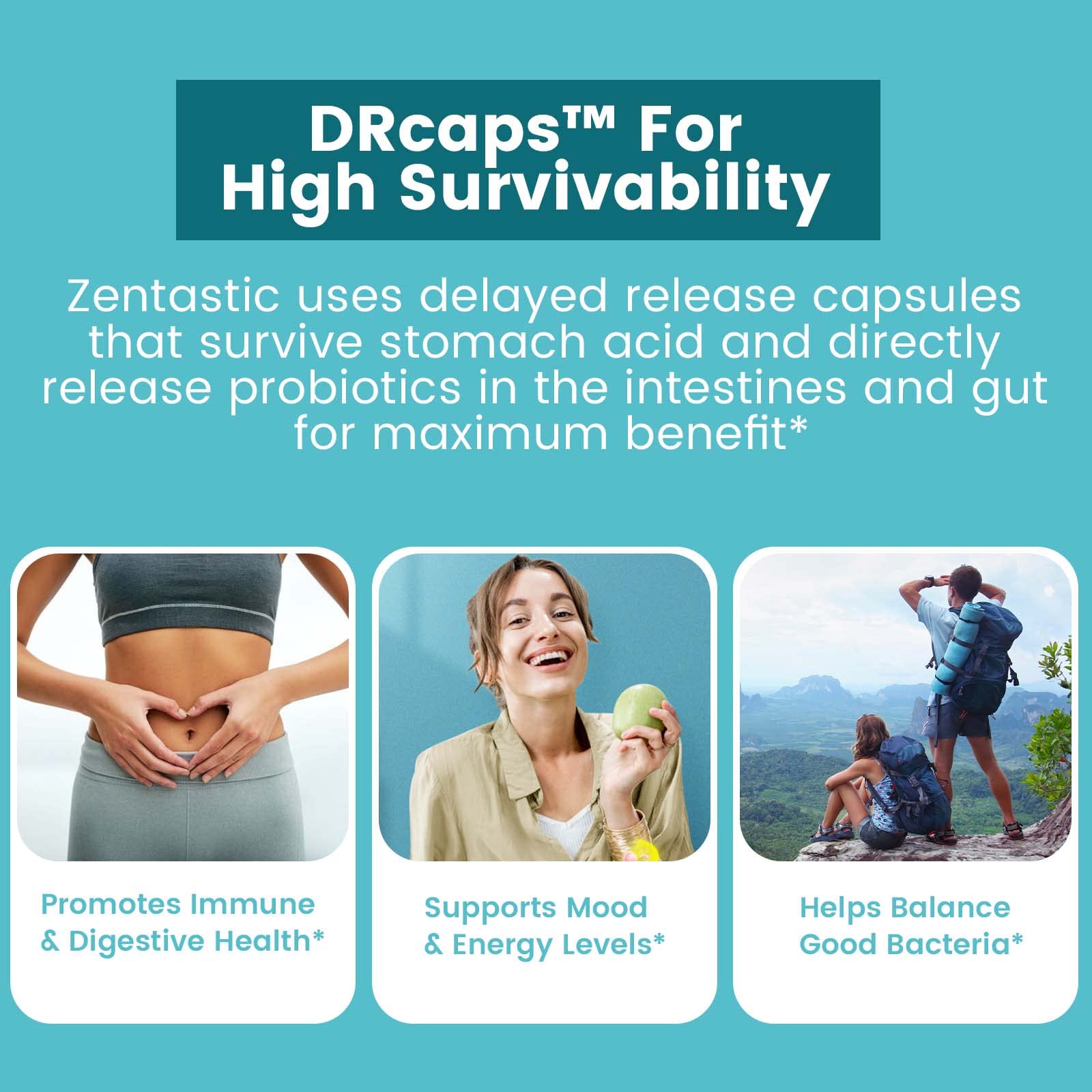 Zentastic Probiotics para viaje, sin necesidad de refrigeración.