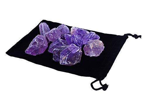 Zentron Amatista bruta en bolsa de terciopelo, ideal para pulido y tallado.