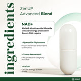 ZenUP NAD+ frasco de 120 cápsulas para uso diario.