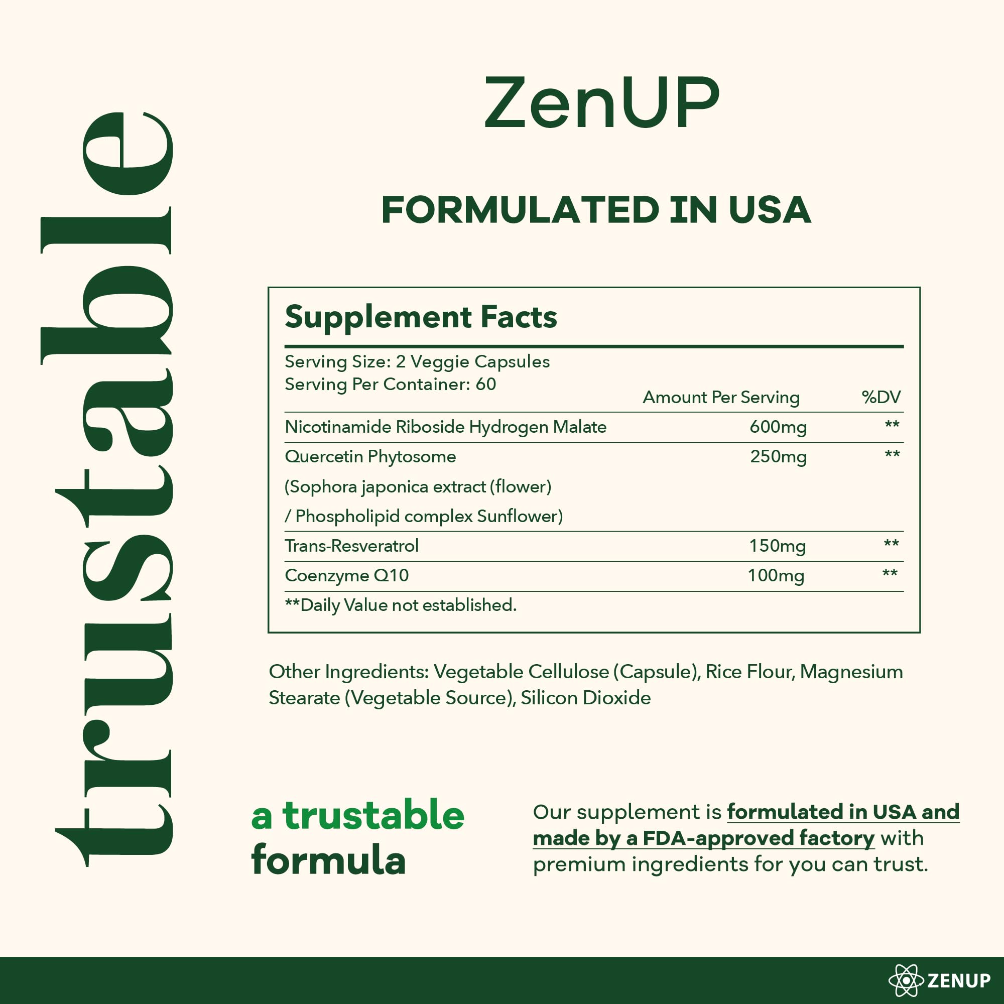 ZenUP NAD+ frasco visible, diseño limpio y moderno.