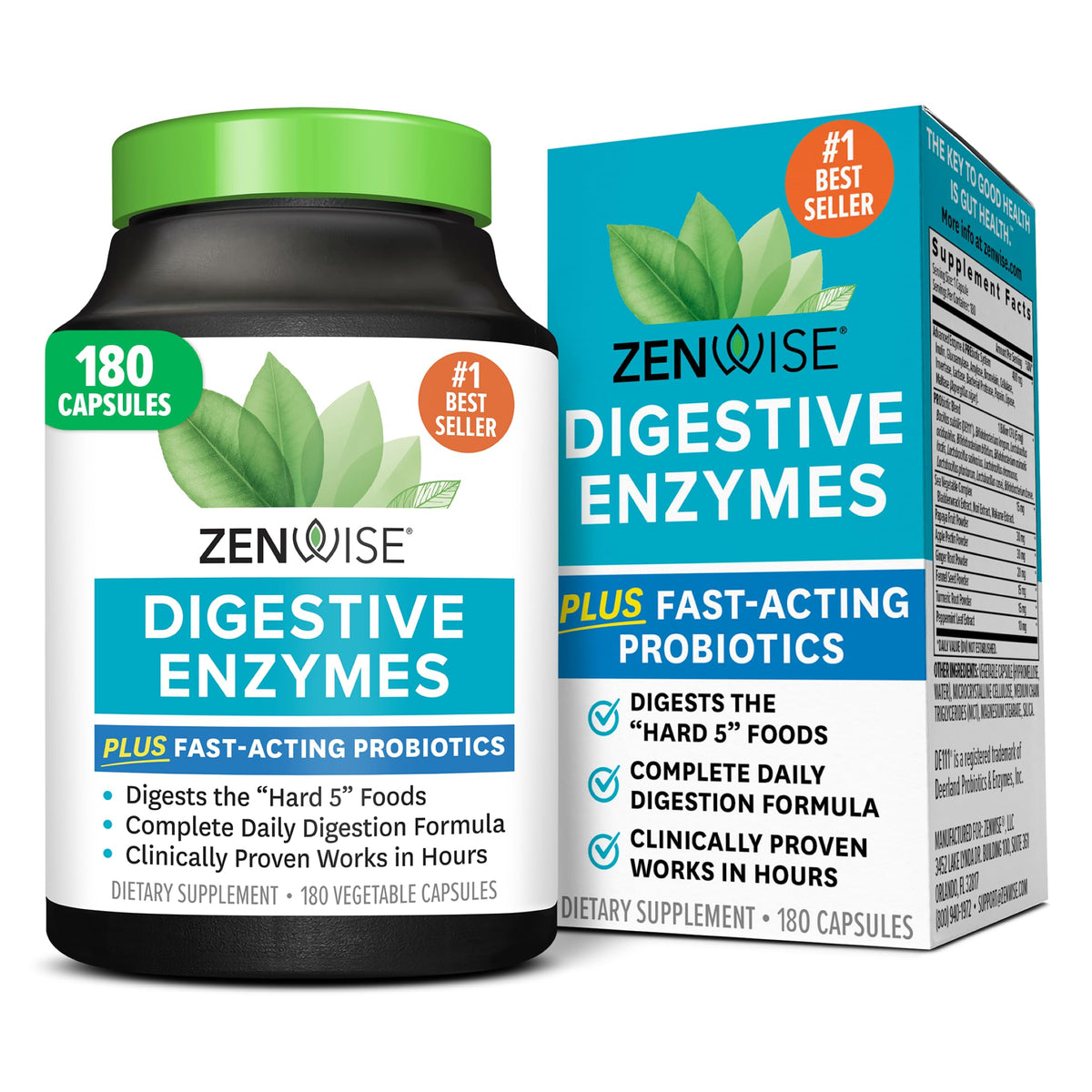 Zenwise Health enzimas digestivas en botella frontal, apoyo para la digestión tras comidas abundantes