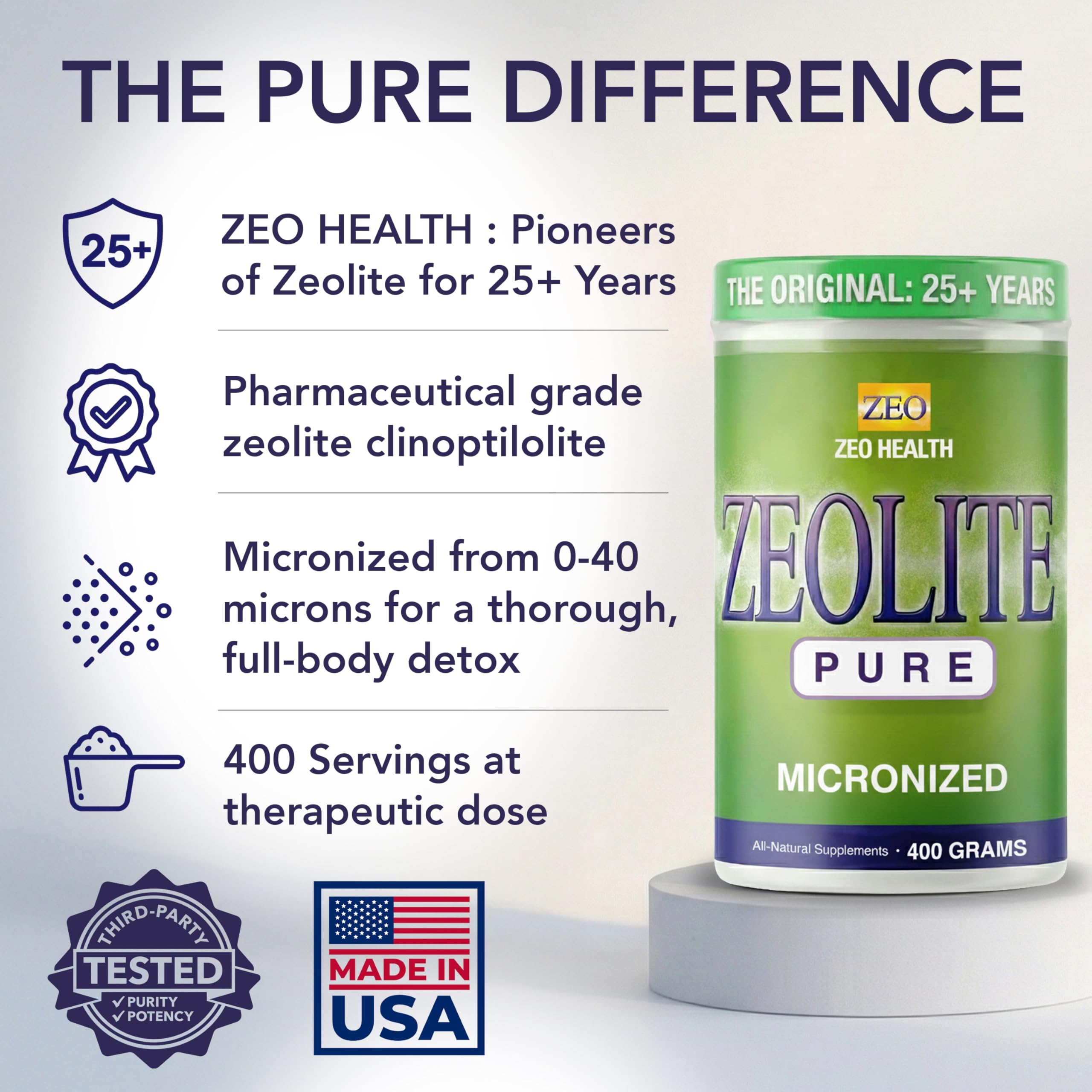 Zeo Health Zeolite Pure, cucharilla de dosificación para medir la dosis con precisión
