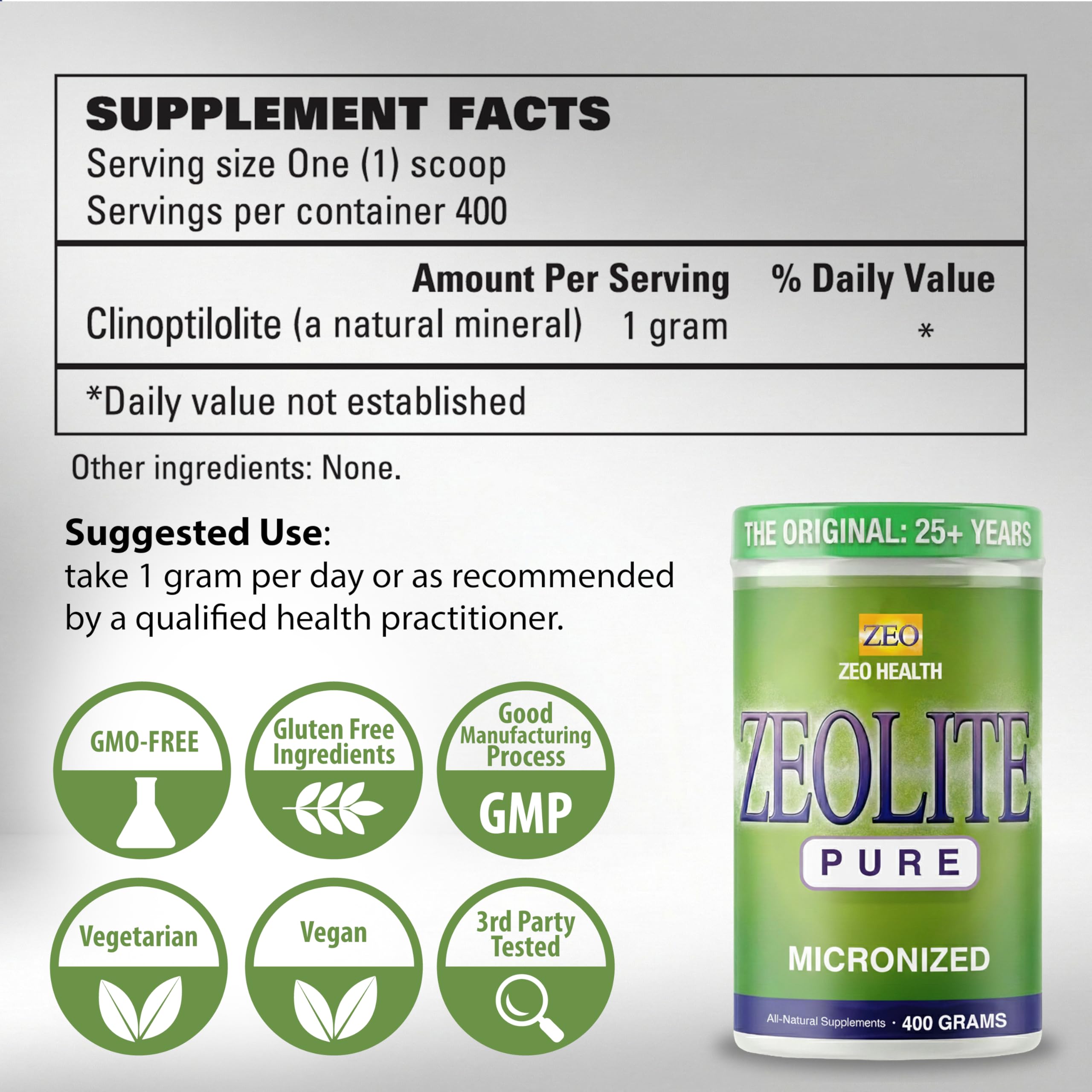 Zeo Health Zeolite Pure, dosis diaria para rutina de bienestar