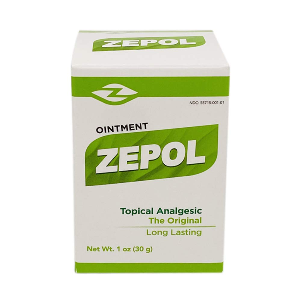 Zepol ungüento analgésico tópico en frasco de 1 onza para alivio temporal.