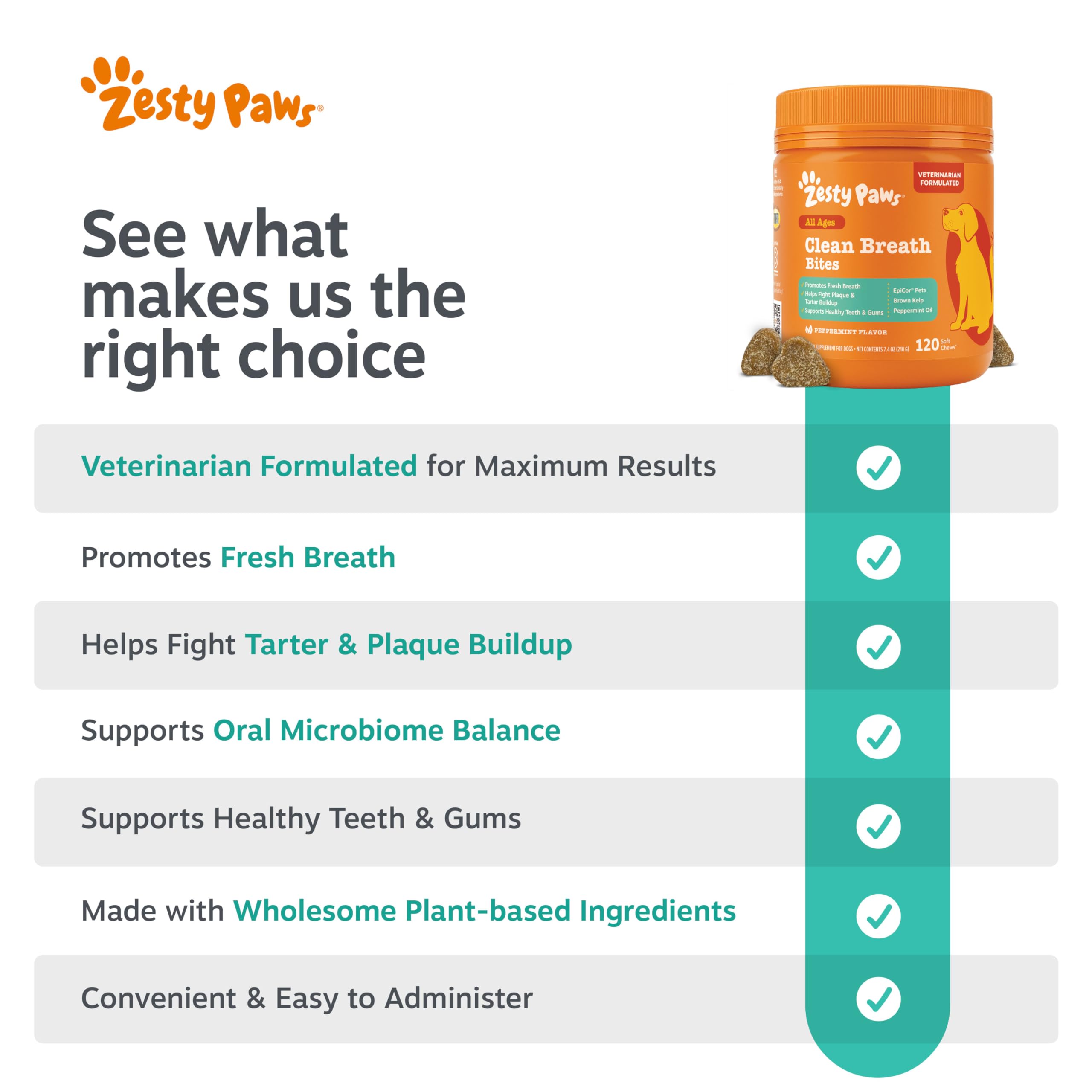 Salud bucal completa para perros de todos los tamaños con Zesty Paws.