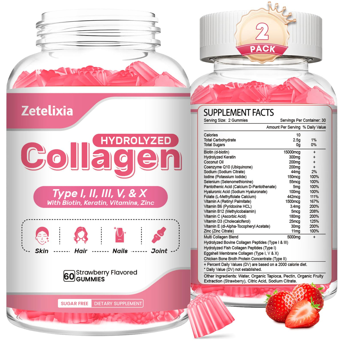 Gominolas de colágeno Zetelixia en botella para ingesta diaria conveniente.