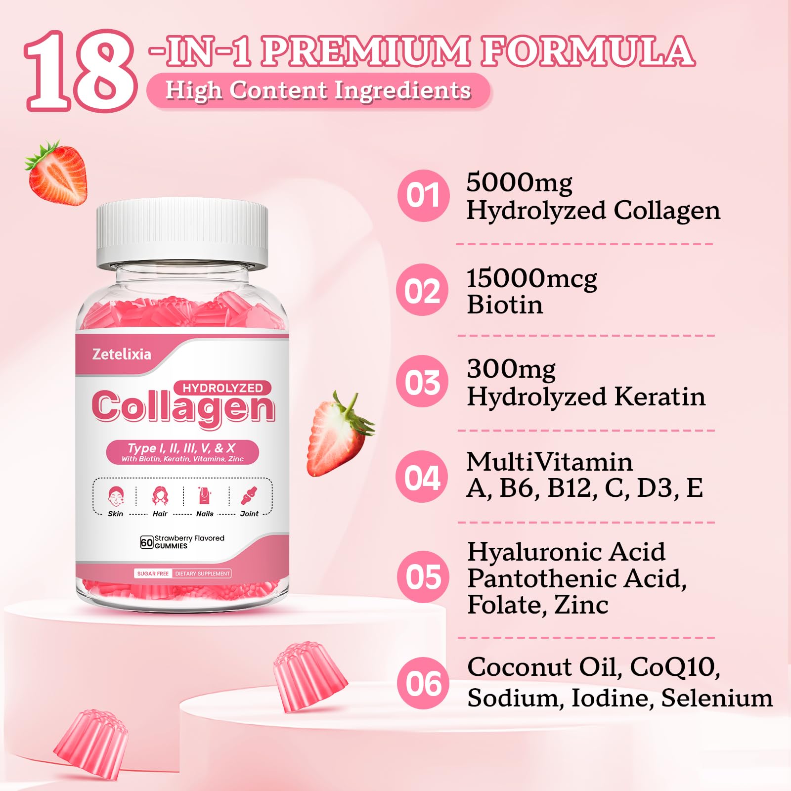 Gominolas Zetelixia de colágeno con sabor a fresa para una experiencia agradable.