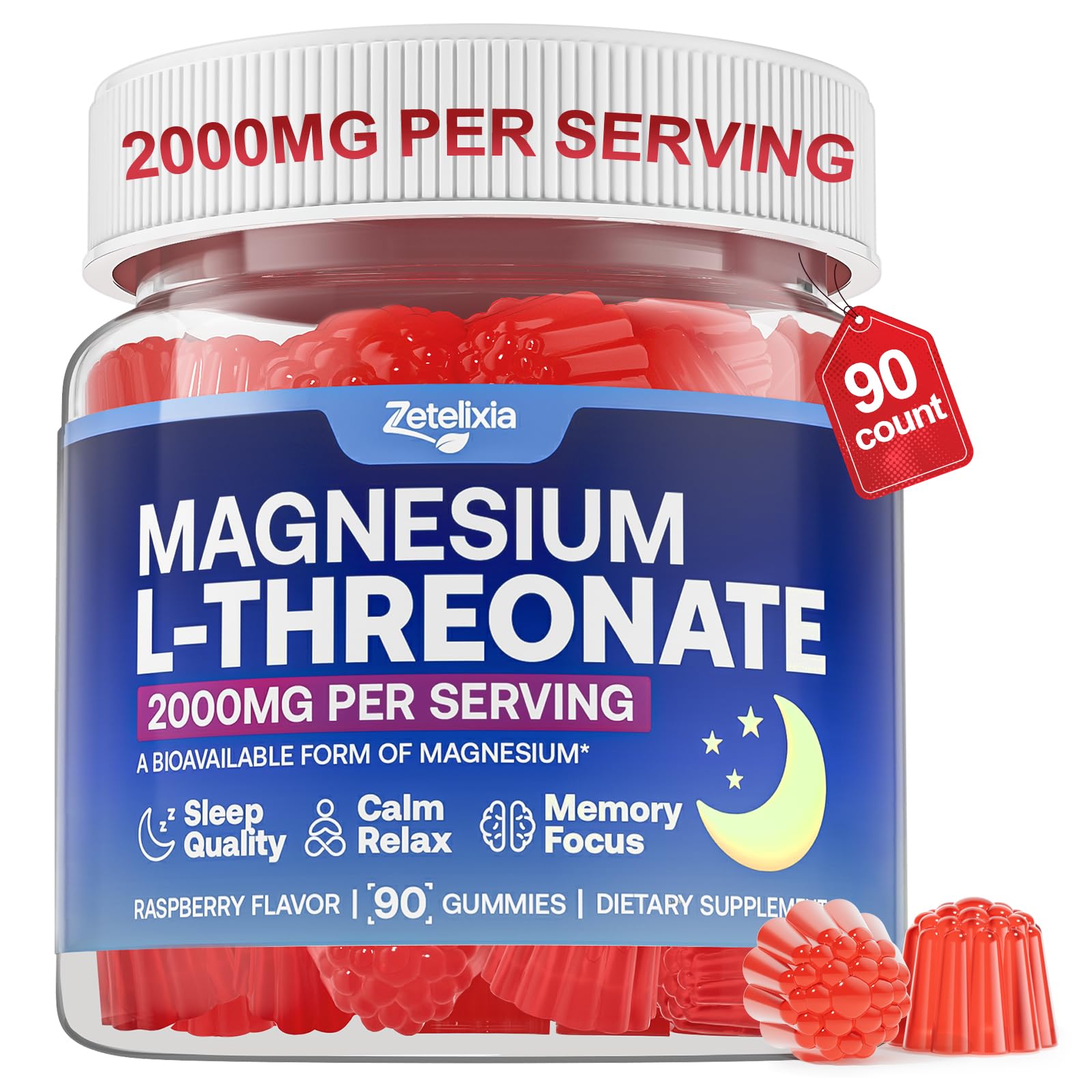 Zetelixia gomitas magnesio L-treonato 2000 mg sabor fresa para apoyo cognitivo.