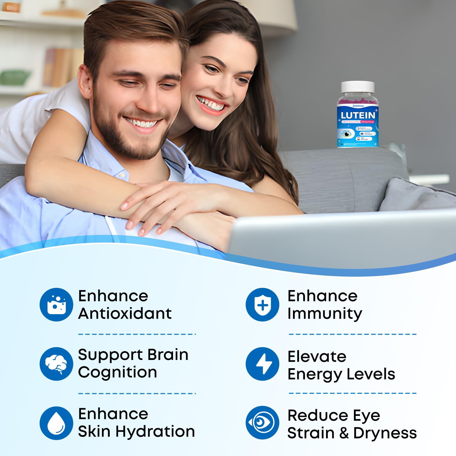 Zetelixia gominolas para ojos cansados tras pantallas, uso diario recomendado.