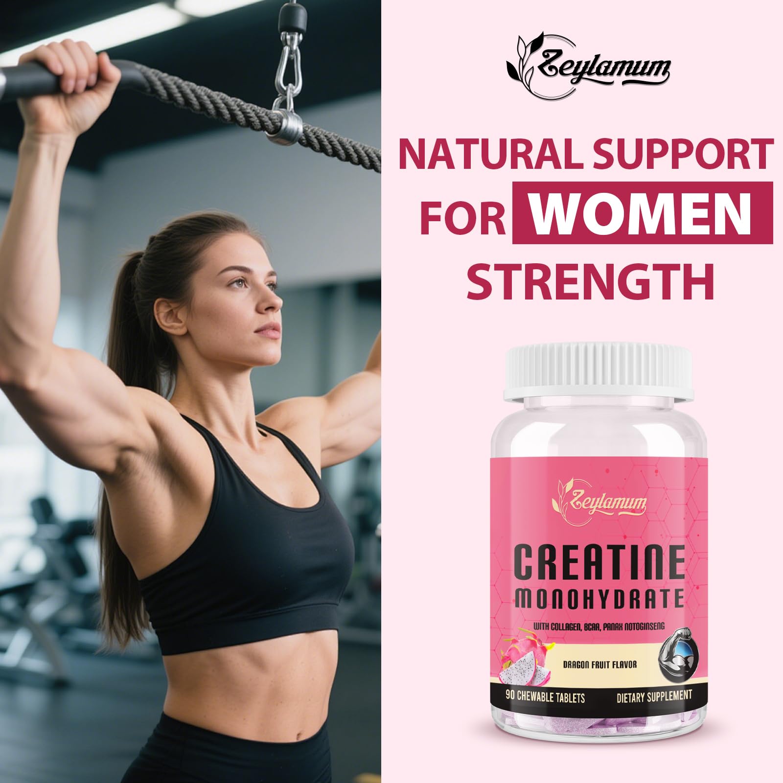 Zeylamum Creatina para Mujeres, etiqueta clara, sin gluten ni lactosa, pureza garantizada