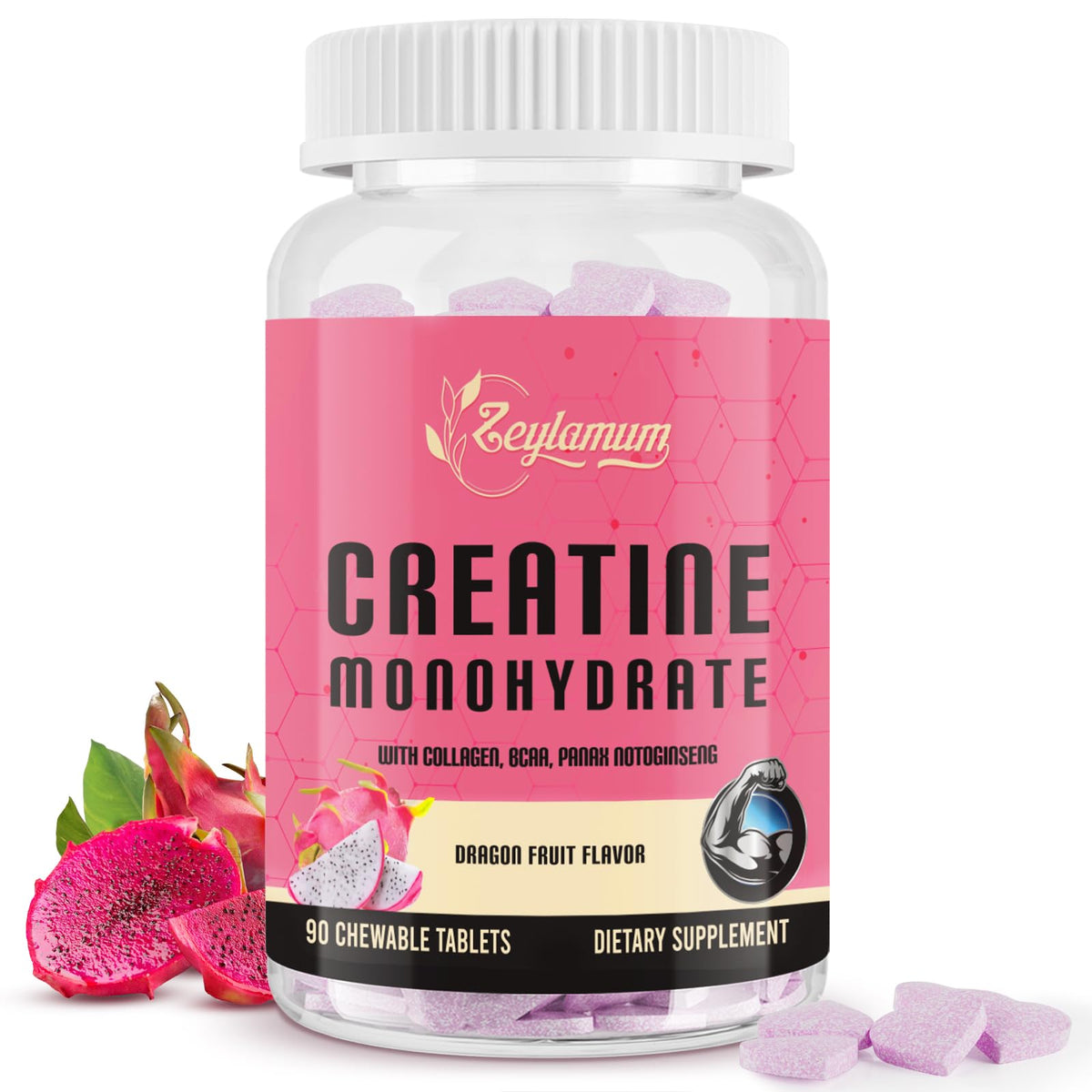 Zeylamum Creatine para mujeres en botella, apoyo a la fuerza y recuperación