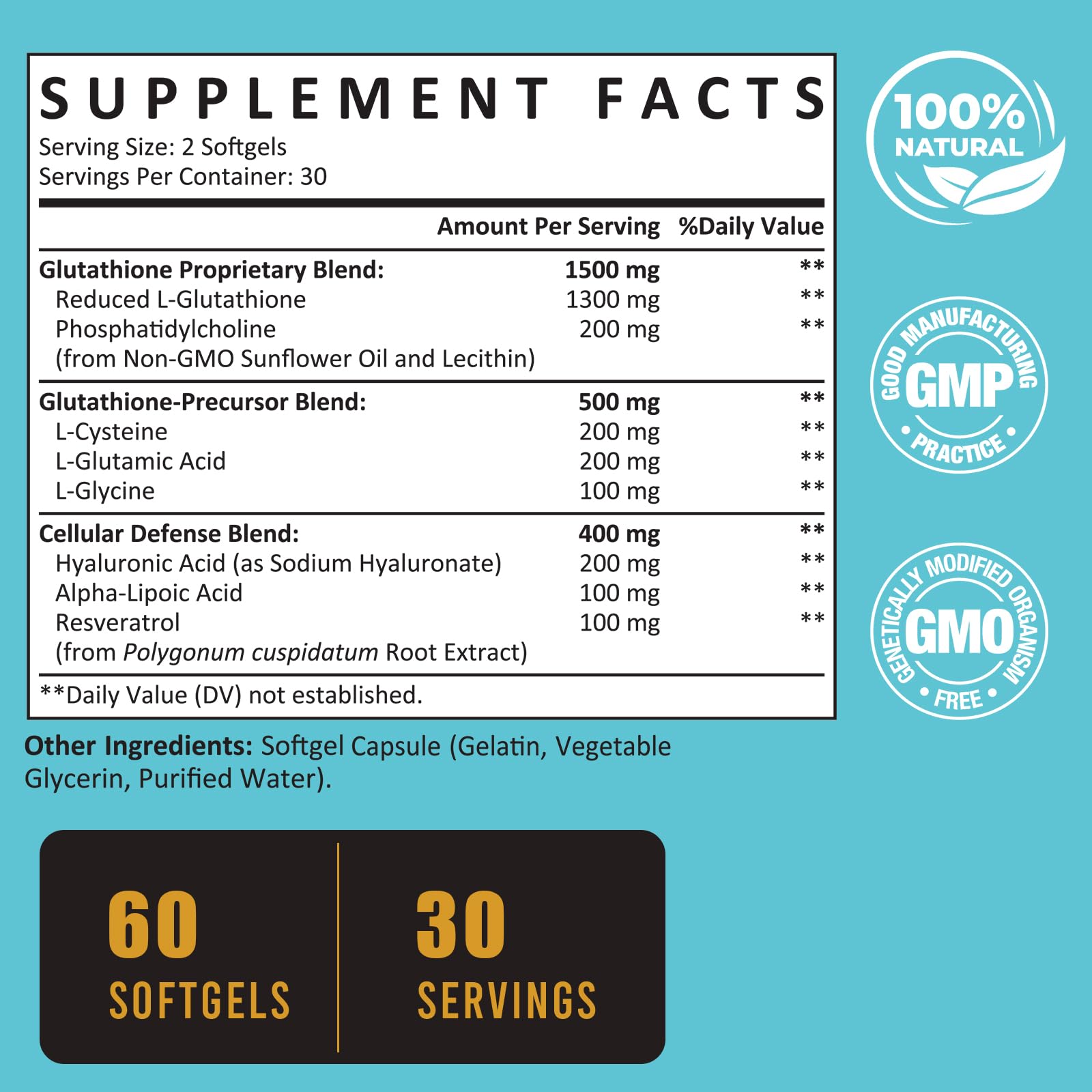 Cápsulas blandas de Zeylamum Glutatión Liposomal, fáciles de tragar.