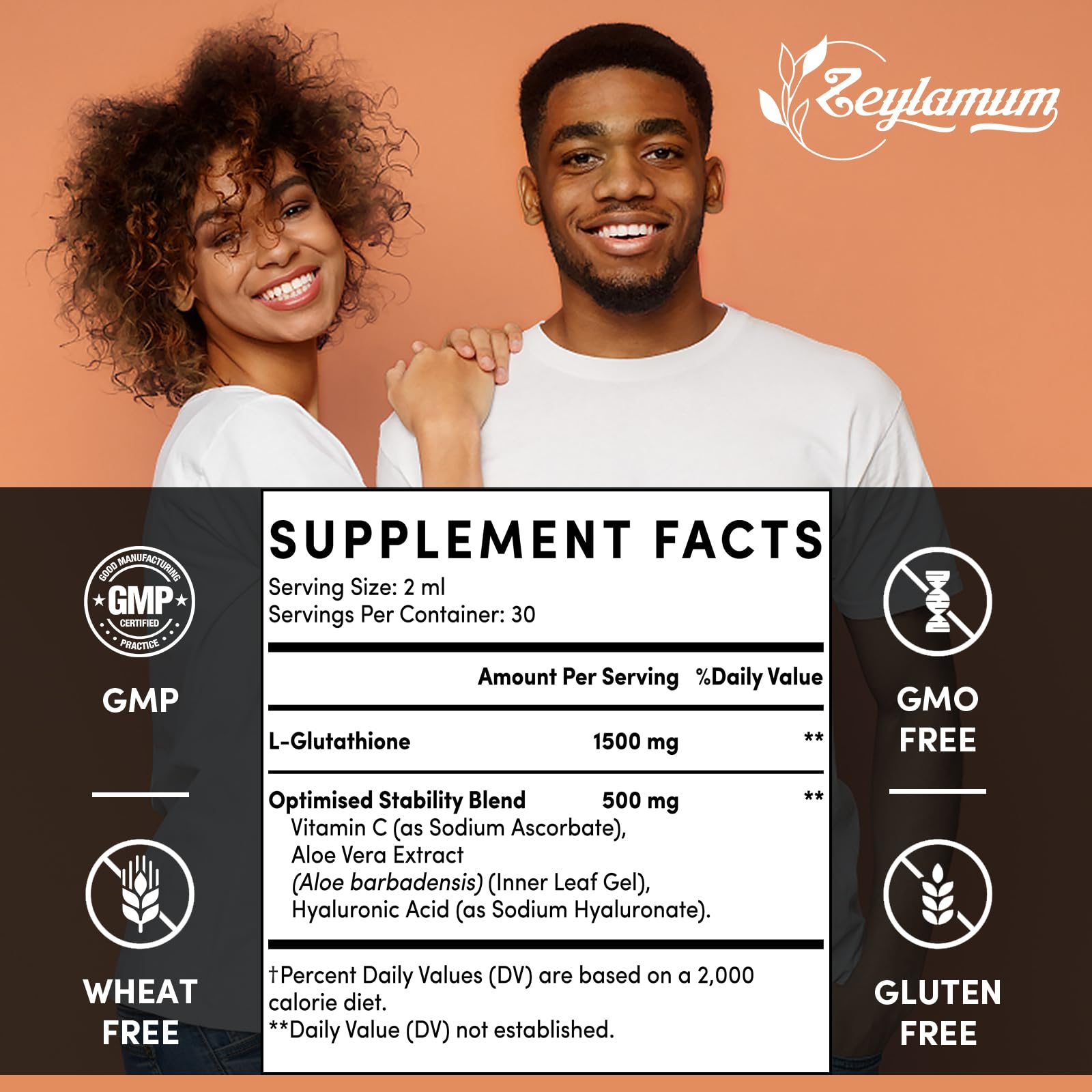 Zeylamum glutatión liposomal frasco ámbar, absorción rápida para bienestar