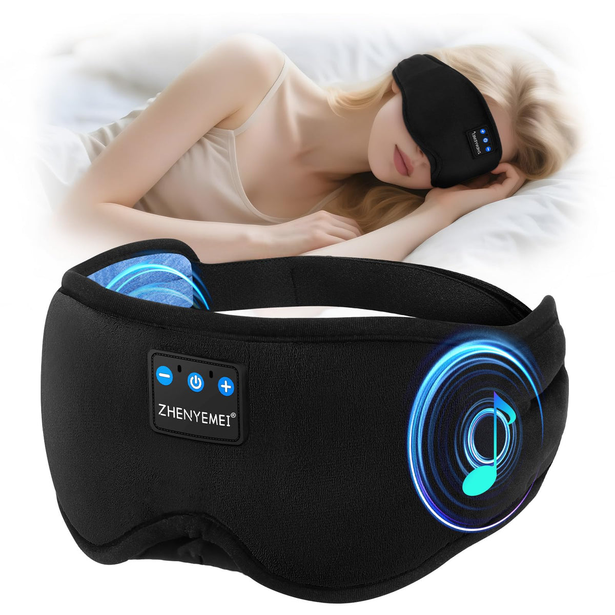 zhenyemei antifaz dormir profundo con auriculares de conectividad inalámbrica 5-4 para descanso inmersivo.