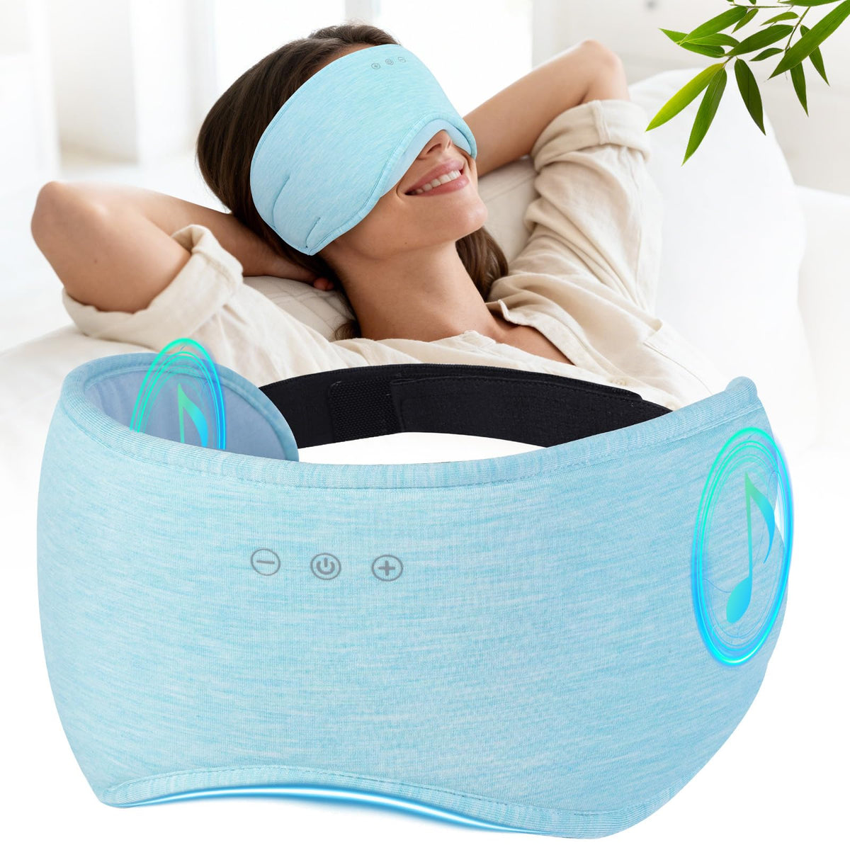 Zhenyemei máscara de sueño azul con auriculares para dormir sin interrupciones.