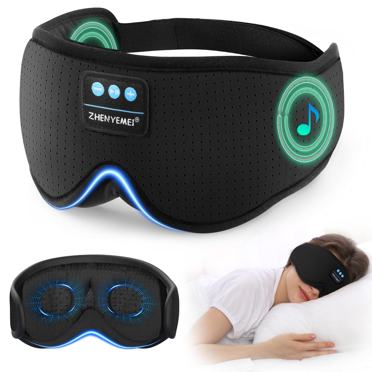 ZHENYEMEI mascarilla sueño 3D con auriculares integrados para dormir sin distracciones
