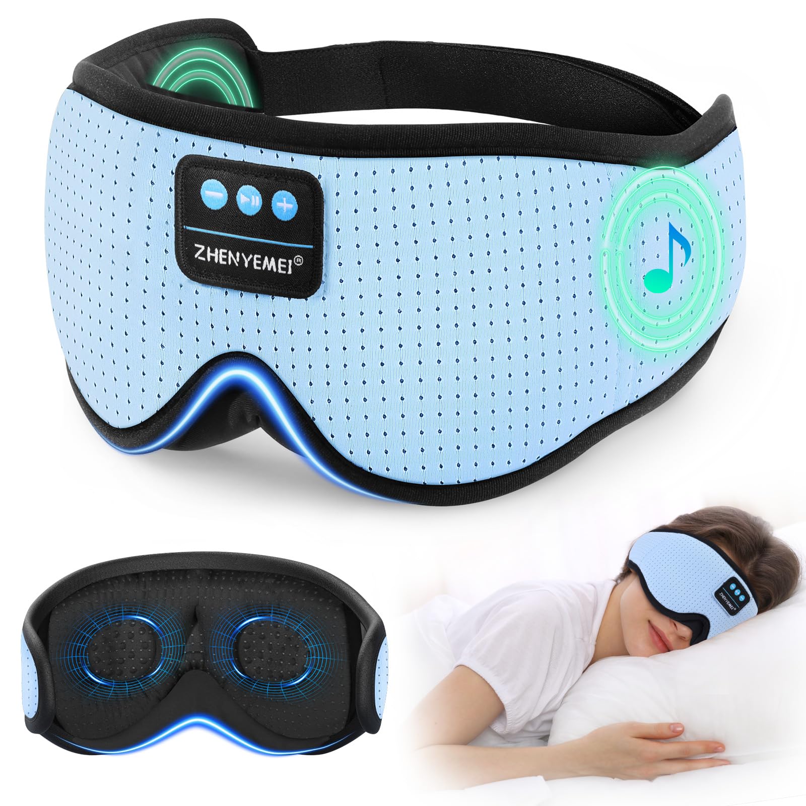 ZHENYEMEI máscara de sueño 3D con auriculares Bluetooth para dormir sin distracciones