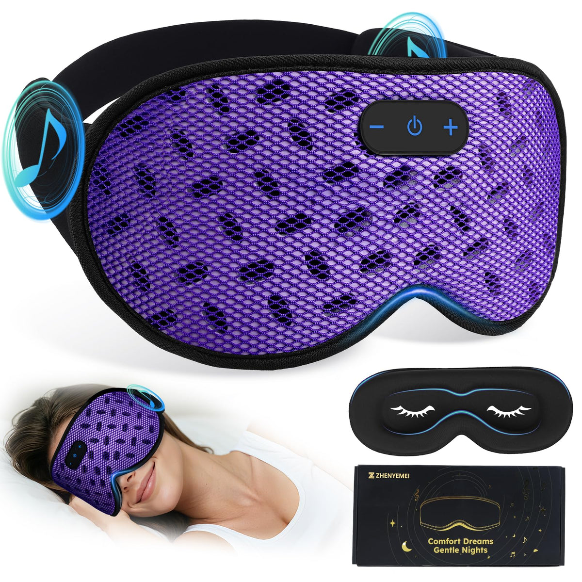 ZHENYEMEI mascarilla sueno con auriculares bluetooth para dormir sin interrupciones
